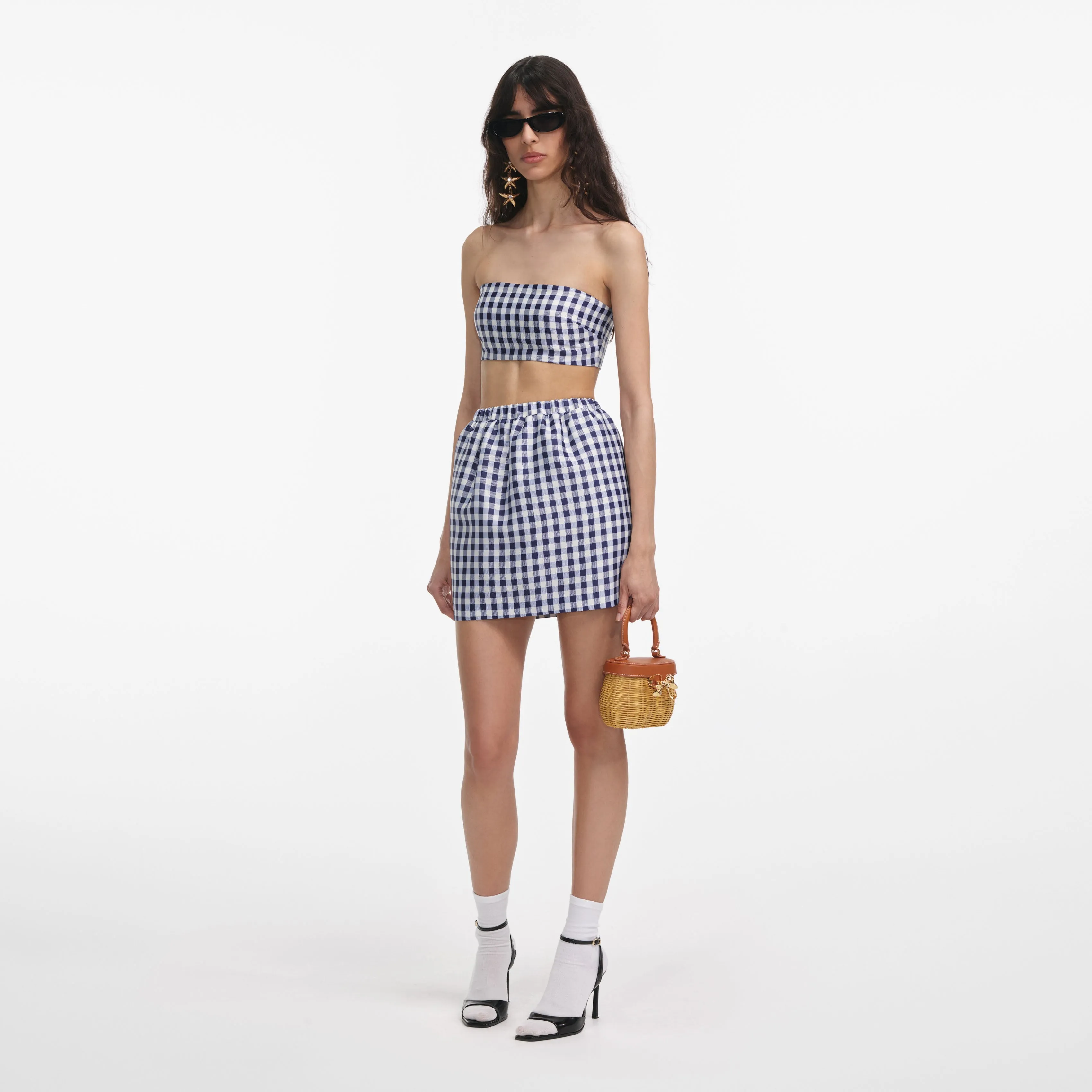 Navy Gingham Taffeta Mini Skirt Self Portrait