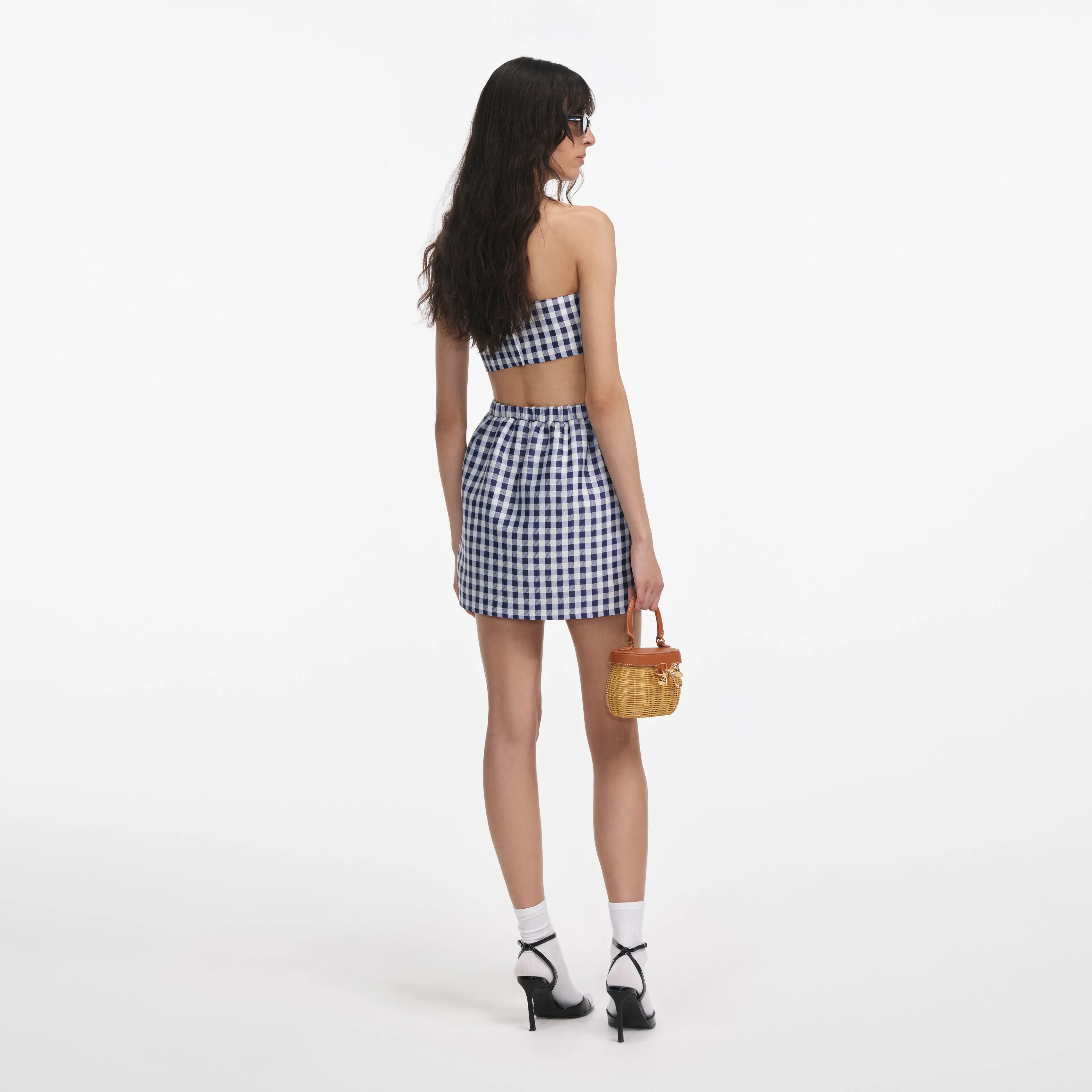 Navy Gingham Taffeta Mini Skirt Self Portrait
