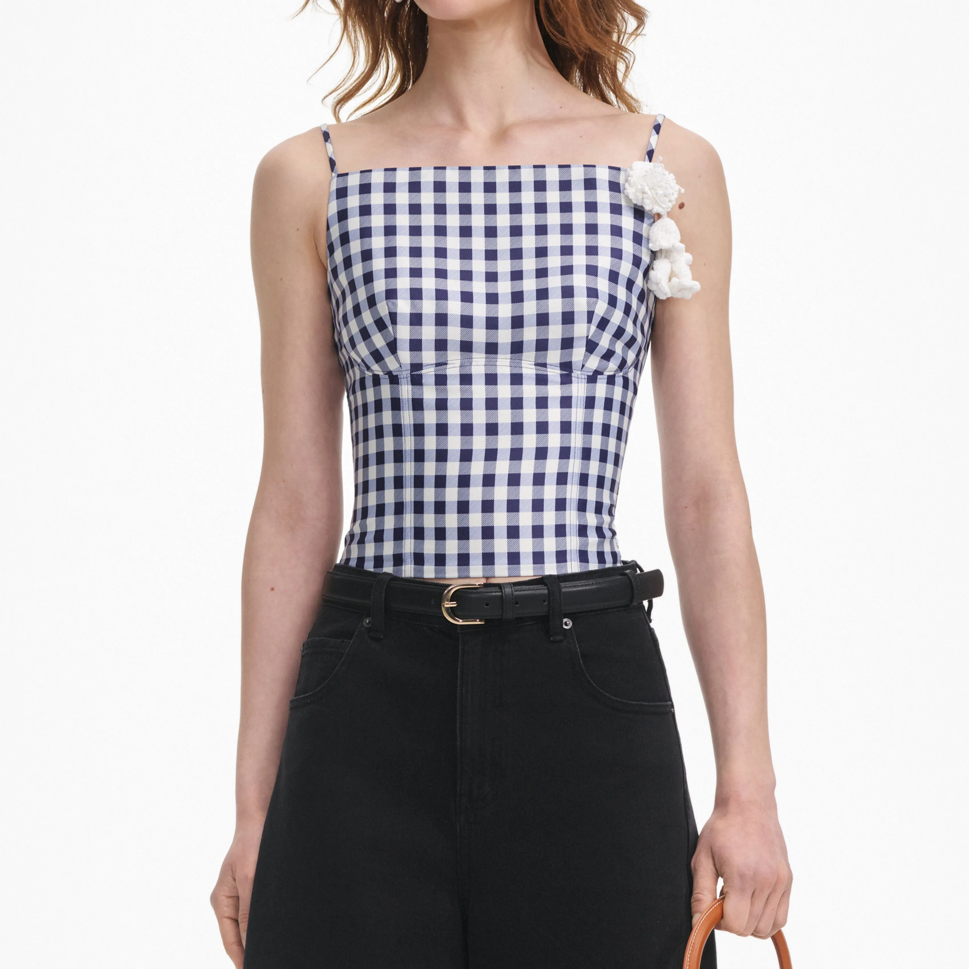 Navy Gingham Taffeta Top Self Portrait