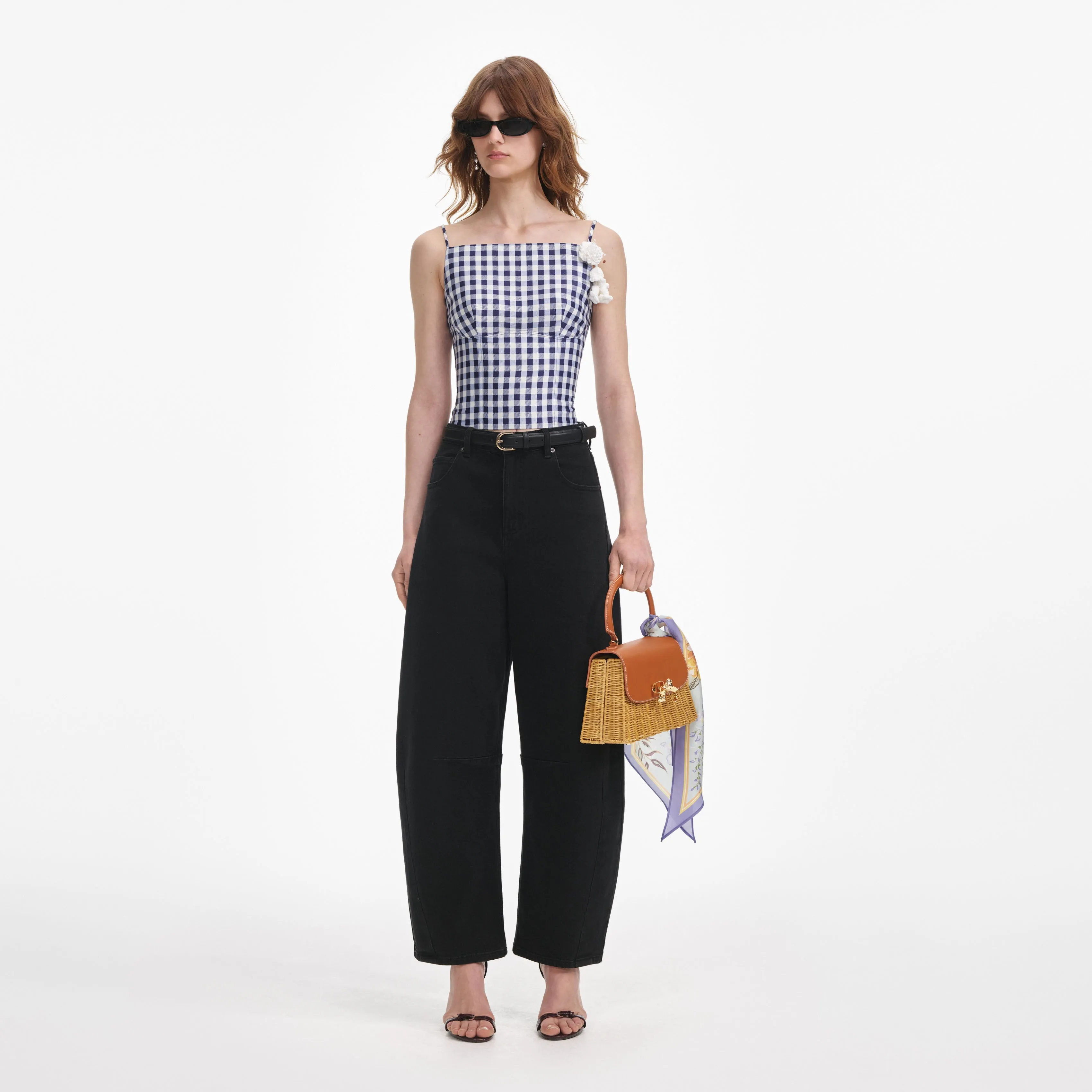 Navy Gingham Taffeta Top Self Portrait