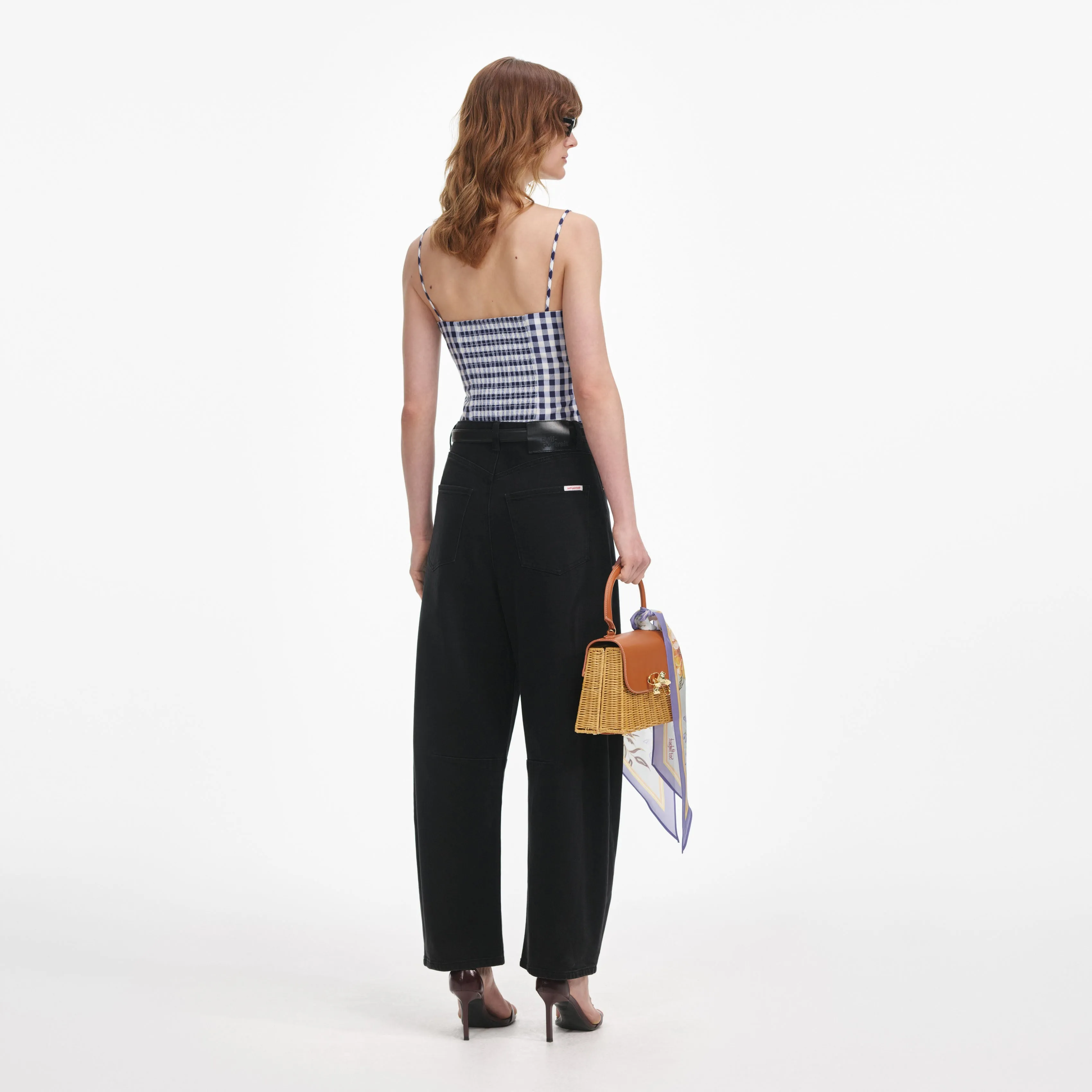 Navy Gingham Taffeta Top Self Portrait