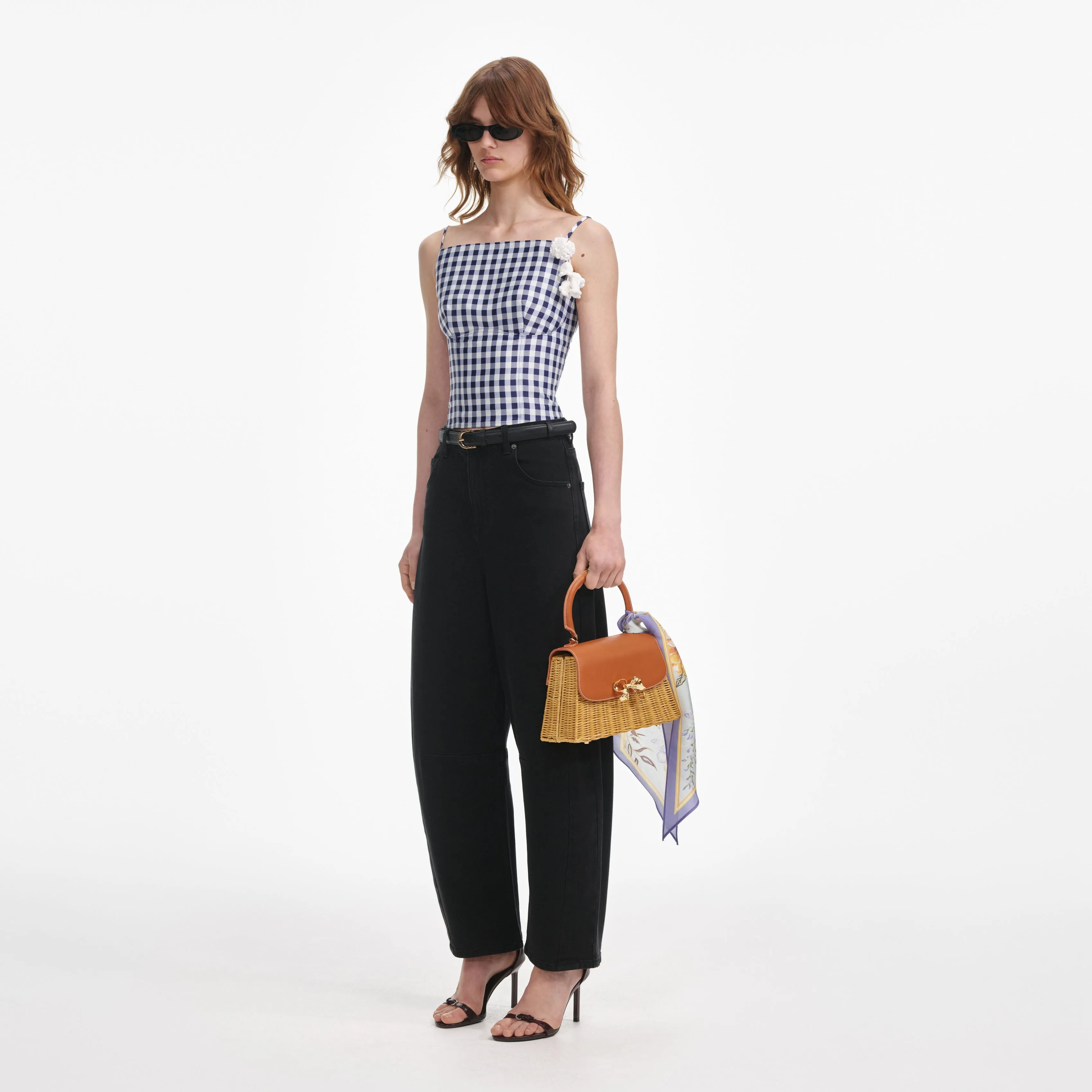 Navy Gingham Taffeta Top Self Portrait