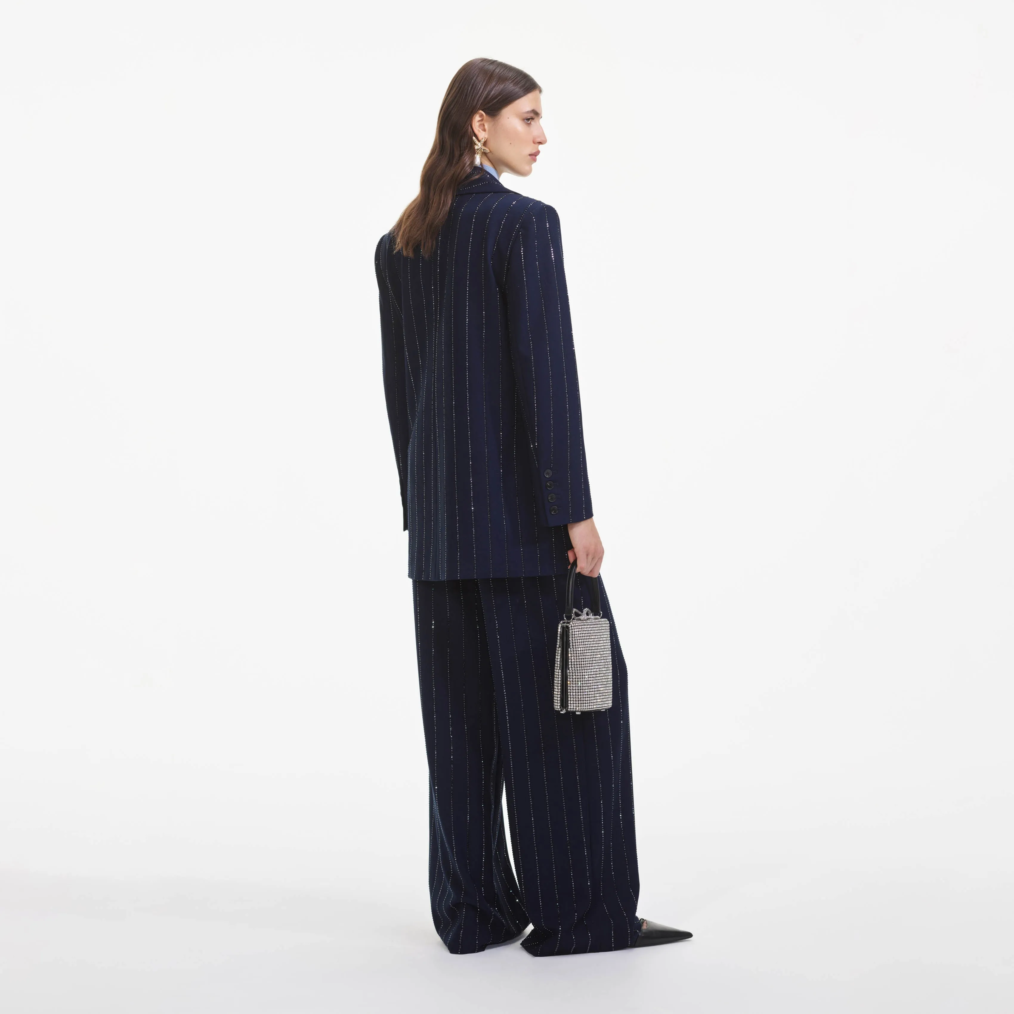 Navy Rhinestone Pinstripe Trousers Self Portrait