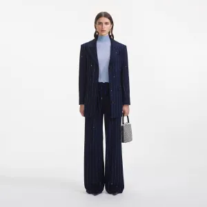 Navy Rhinestone Pinstripe Trousers Self Portrait