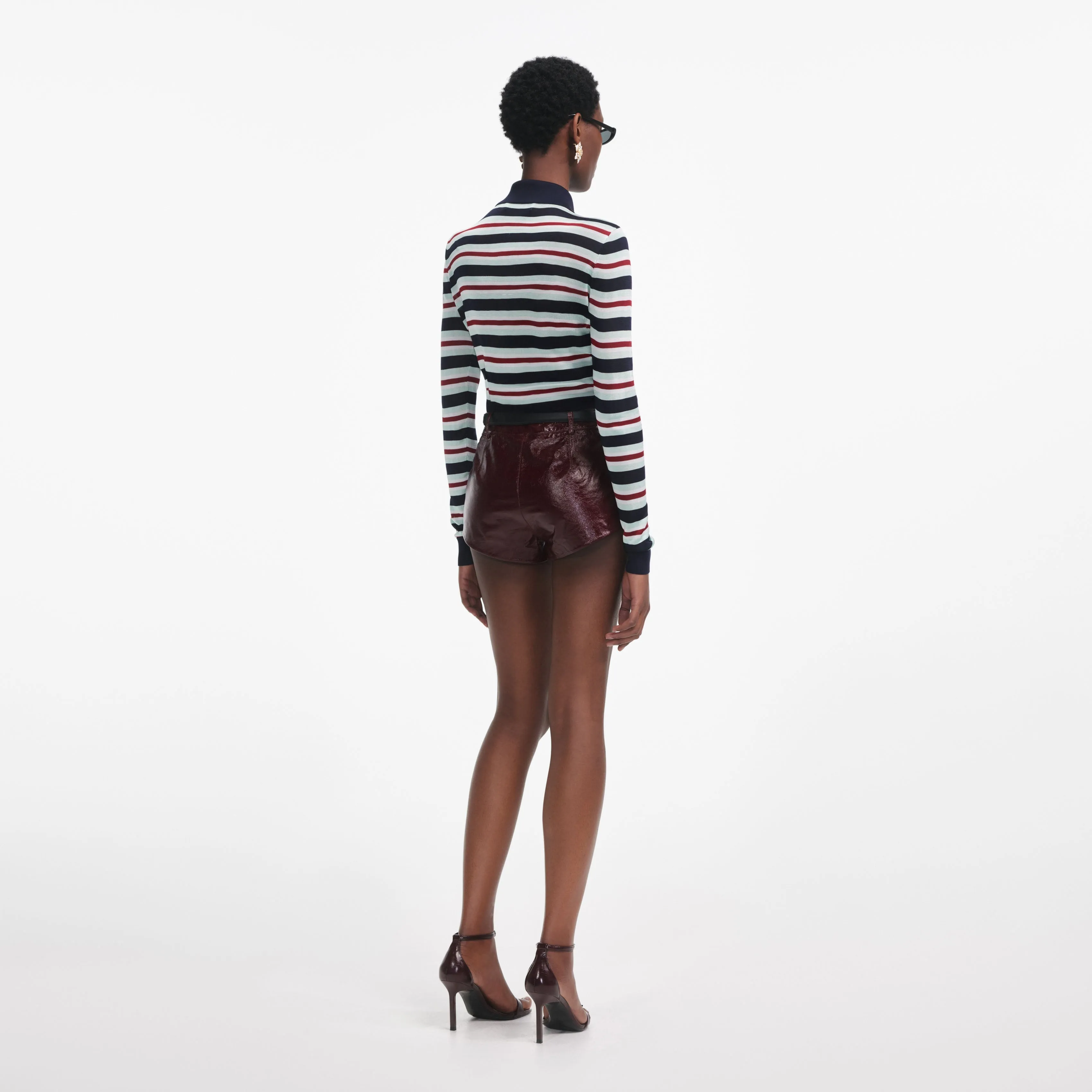 Navy Striped Viscose Knit Top Self Portrait