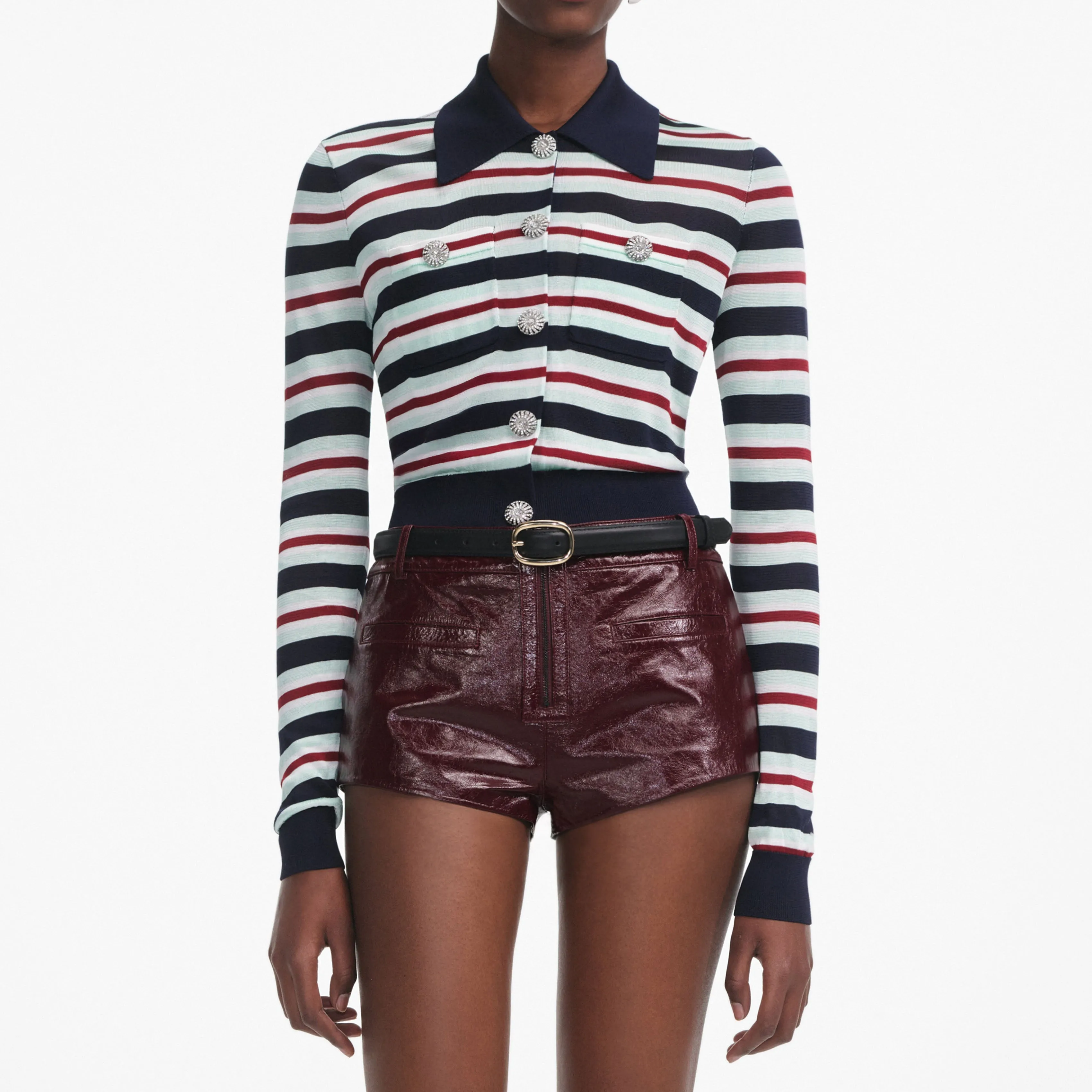 Navy Striped Viscose Knit Top Self Portrait