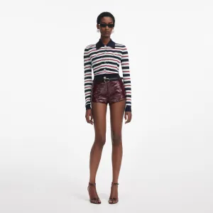 Navy Striped Viscose Knit Top Self Portrait