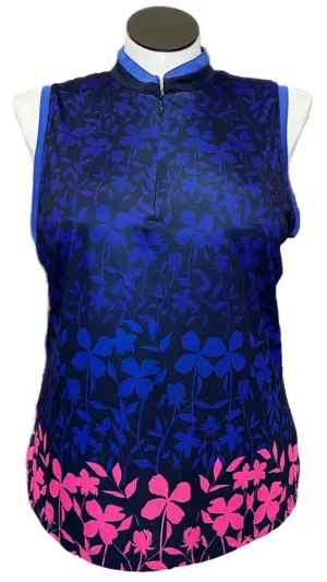 NEW PGA Tour Women's Zip Mock Neck Navy Print Sleeveless Golf Top Size XL MSP$55
