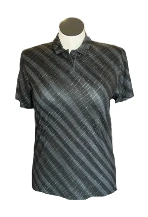 Nike Women's Black & Gray Striped & Dotted Short Sleeve Golf Polo Size L MSP$70