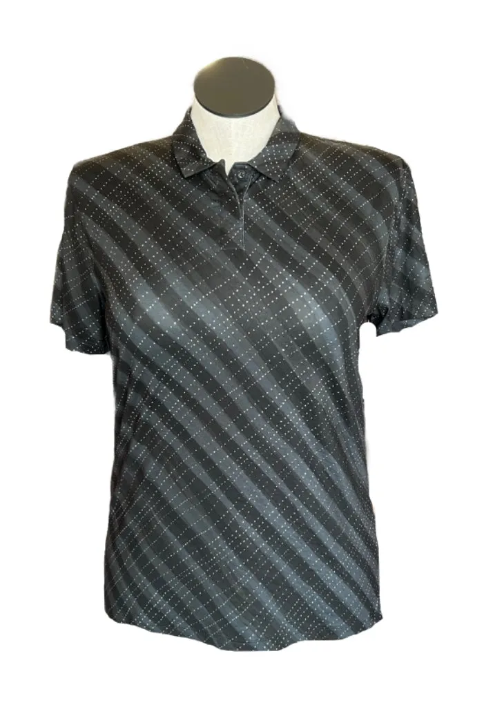 Nike Women's Black & Gray Striped & Dotted Short Sleeve Golf Polo Size L MSP$70