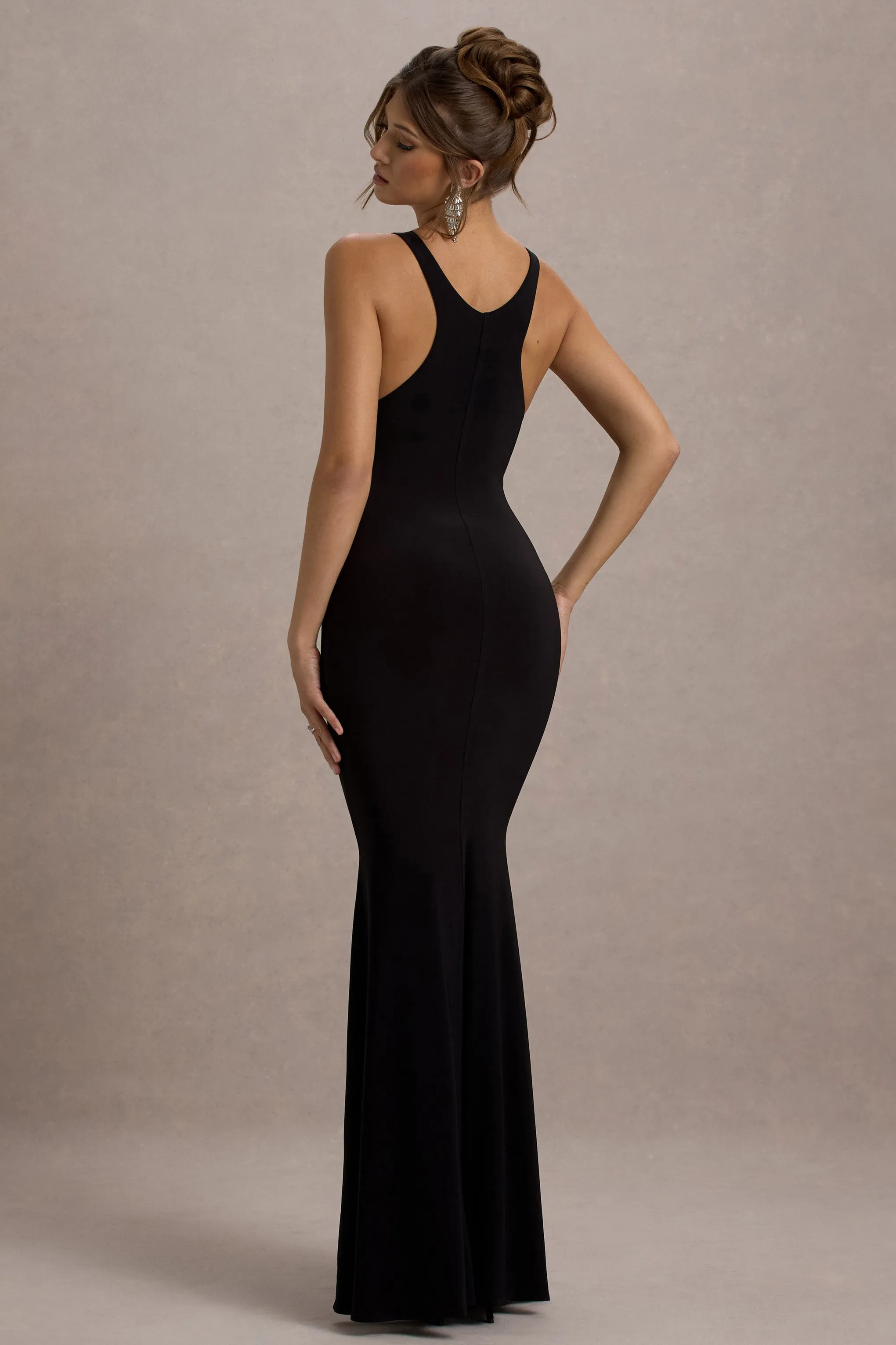 Odelle | Black Boat-Neck Racer-Back Maxi Dress Club L London