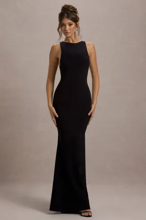 Odelle | Black Boat-Neck Racer-Back Maxi Dress Club L London