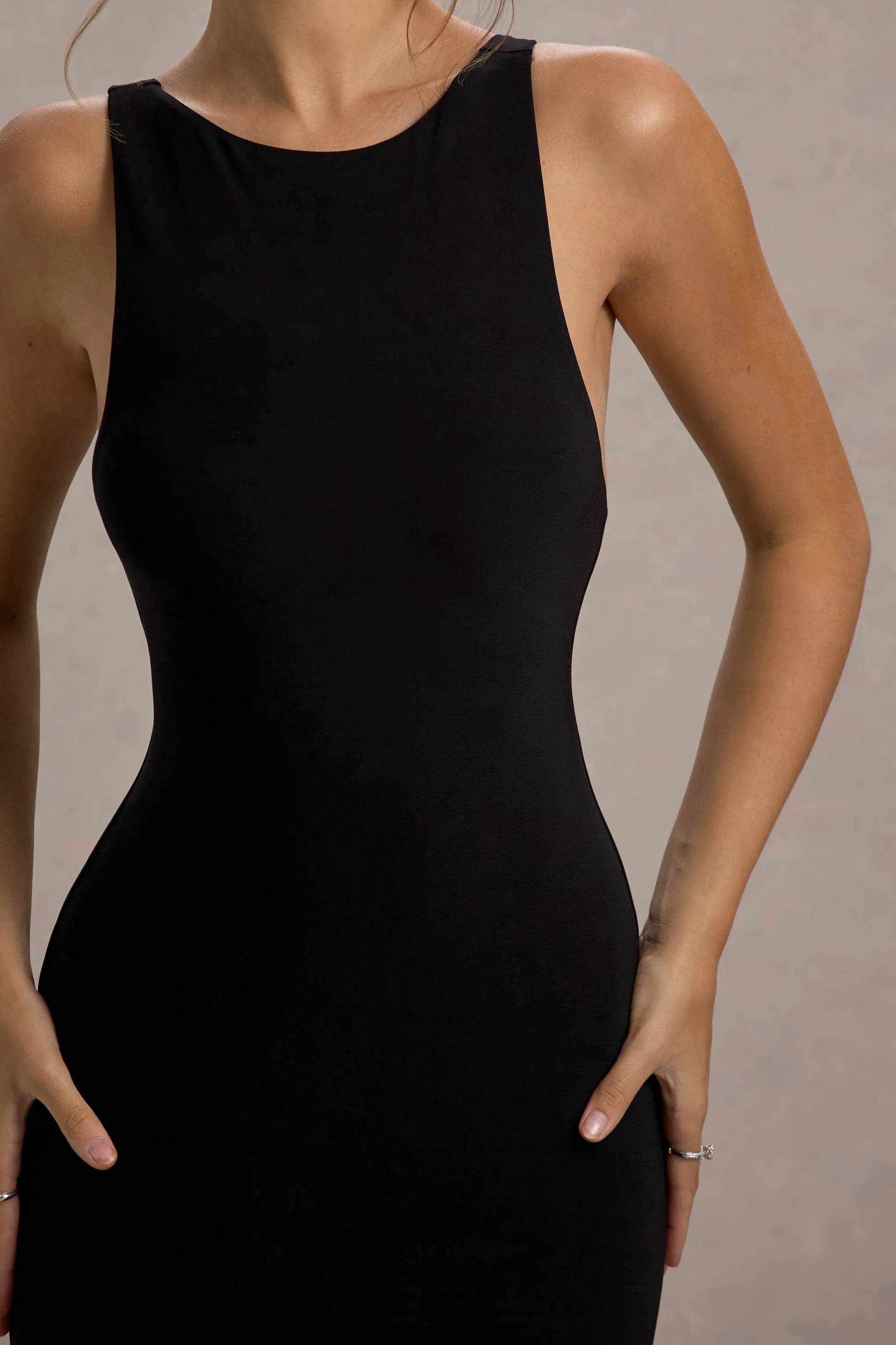 Odelle | Black Boat-Neck Racer-Back Maxi Dress Club L London