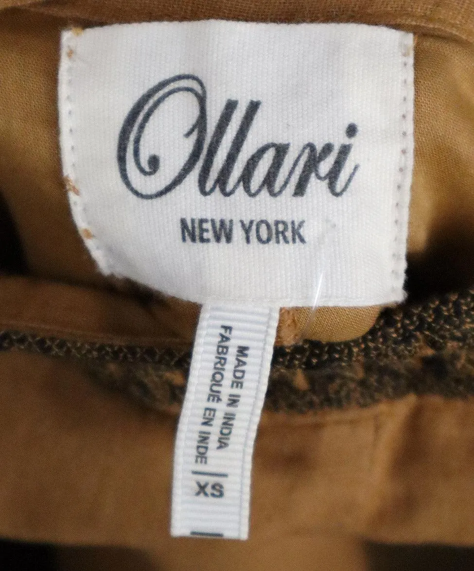 Ollari Tan Embroidered Linen Pants sz 2