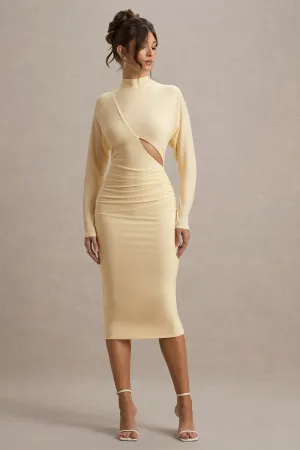 Pandora | Pale Lemon Long-Sleeve Maxi Dress With Cut-Out Club L London