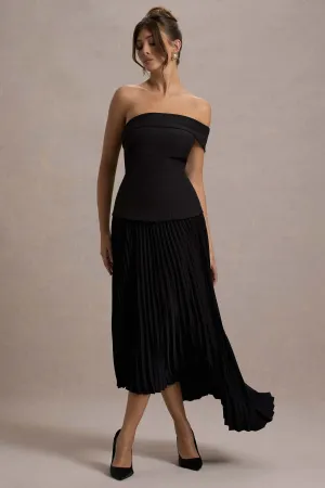 Pauline | Black Bardot Tailored Maxi Dress With Plisse Skirt Club L London