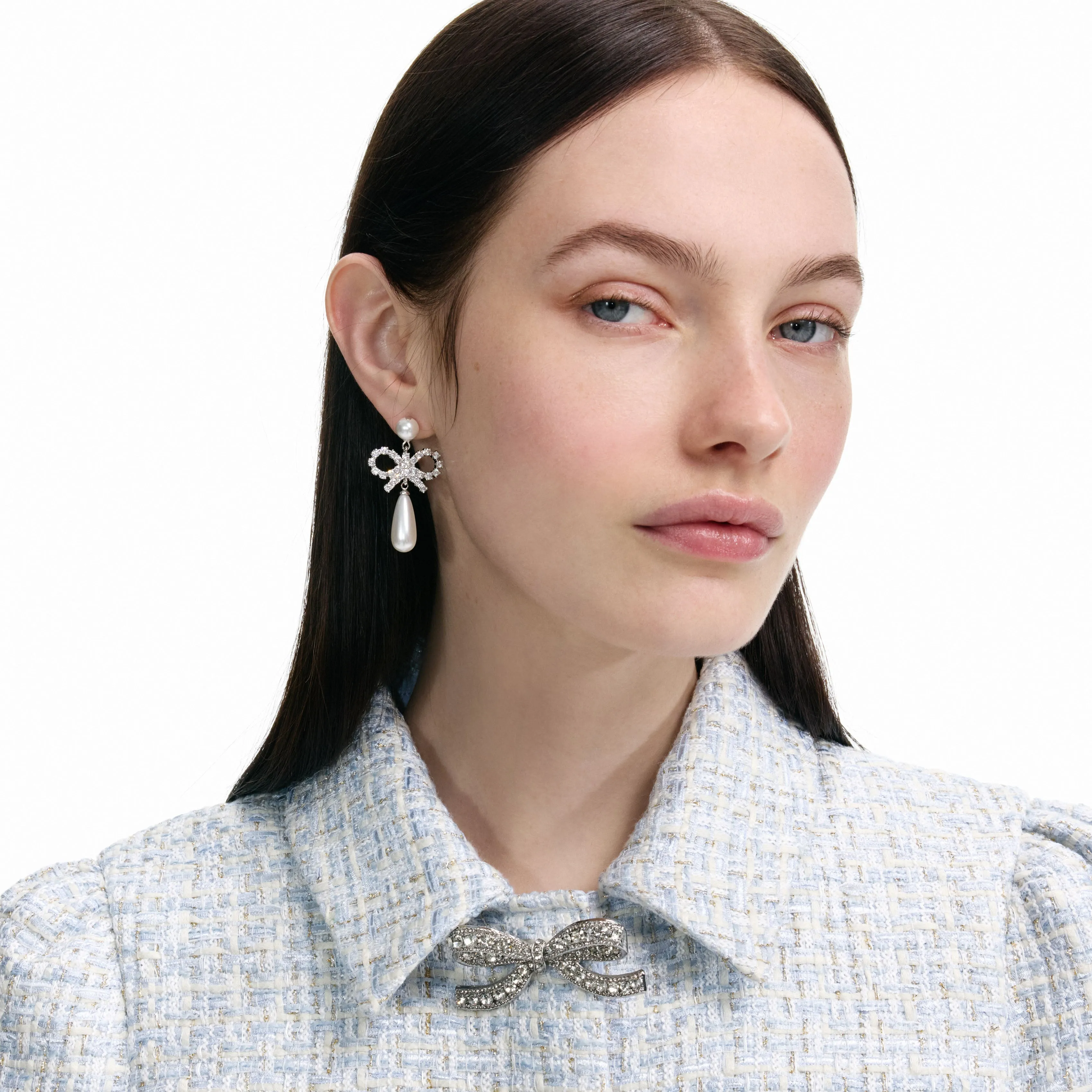 Pearl Bow Droplet Earrings Self Portrait