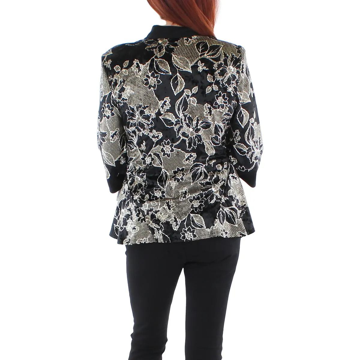 Petites Womens Velvet Metallic Open-Front Blazer