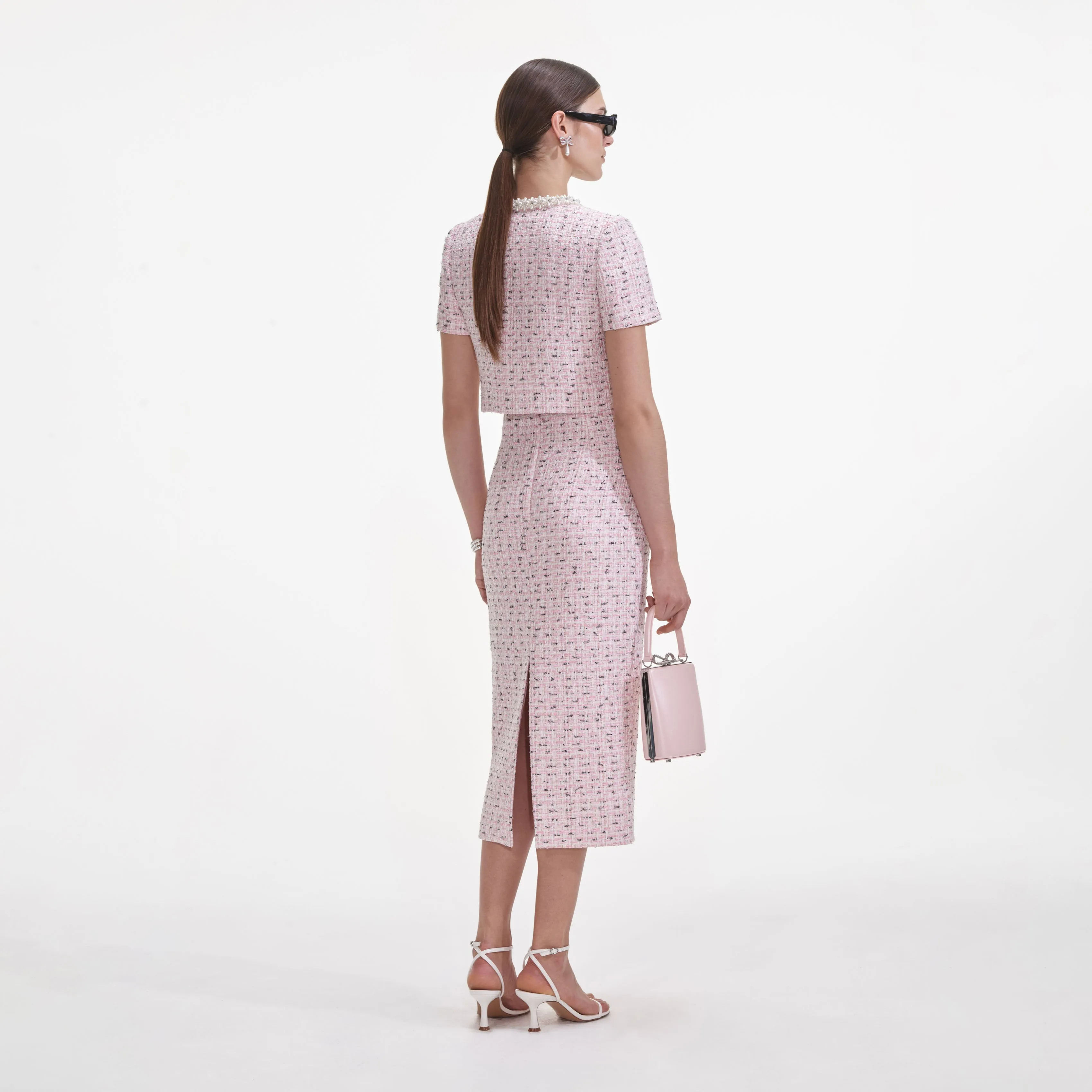 Pink Boucle Pearl Top Self Portrait