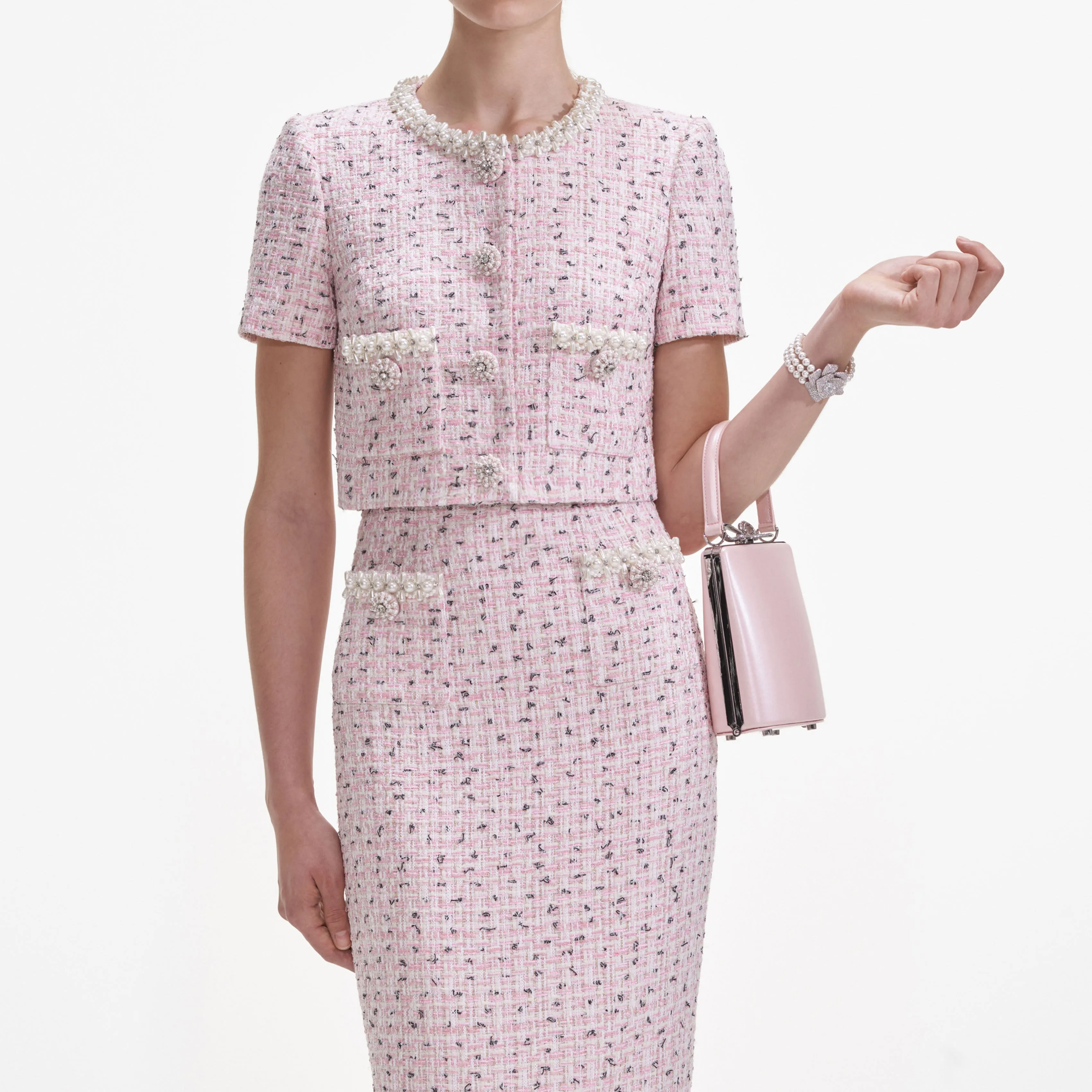 Pink Boucle Pearl Top Self Portrait