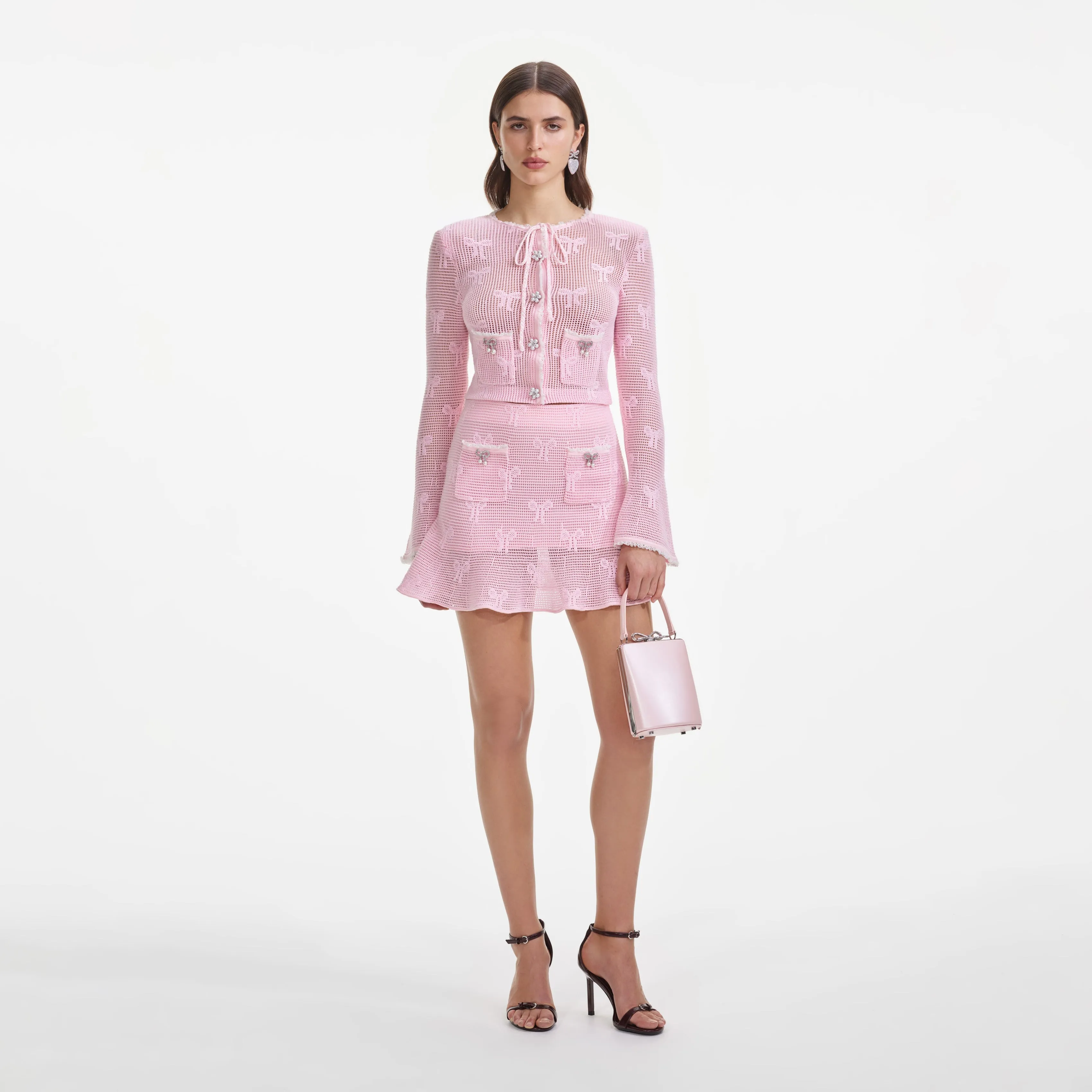 Pink Bow Crochet Cardigan Self Portrait