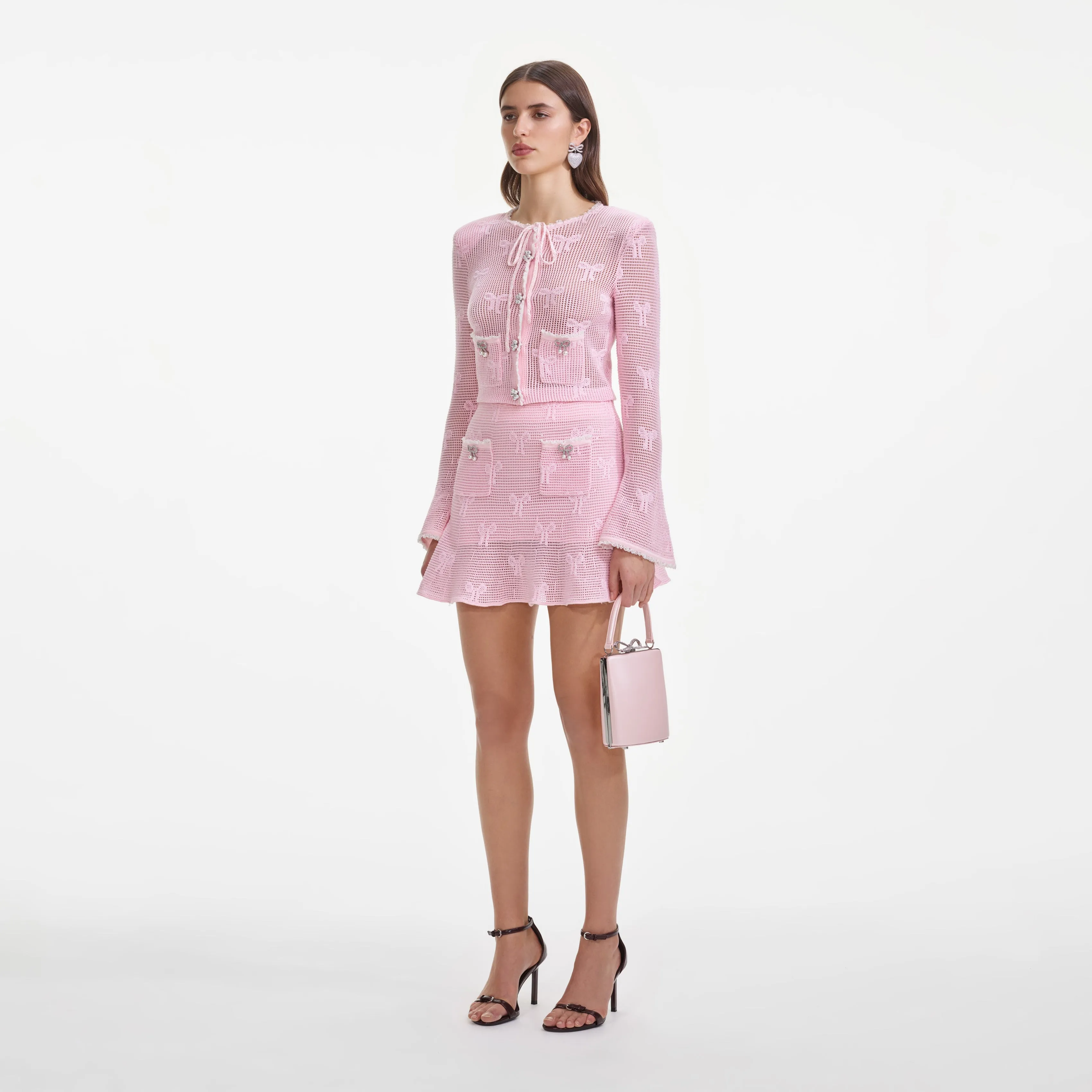 Pink Bow Crochet Cardigan Self Portrait