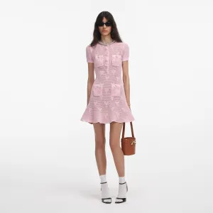 Pink Bow Crochet Crystal Trim Mini Dress Self Portrait