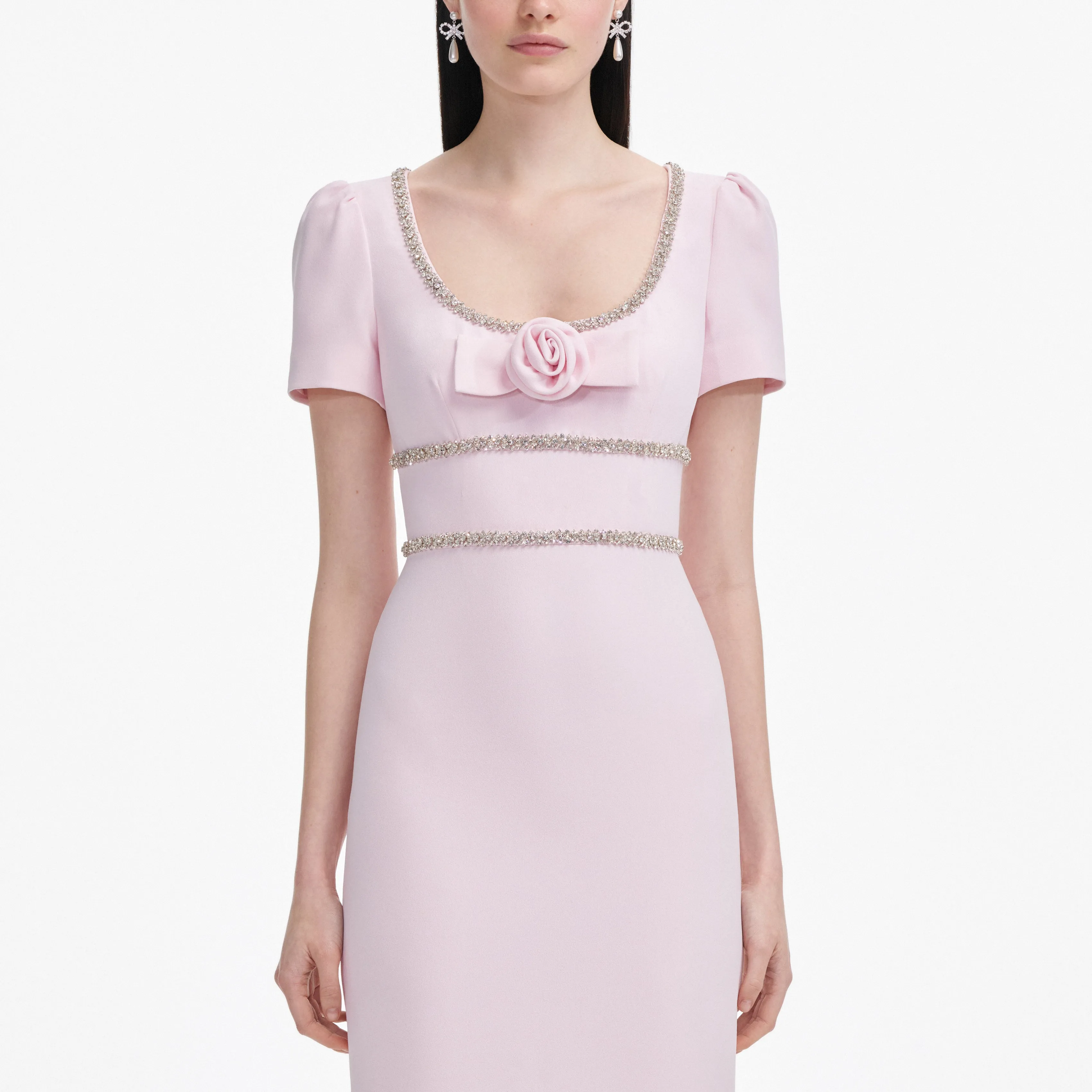 Pink Crepe Crystal Trim Maxi Dress Self Portrait
