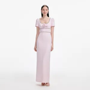 Pink Crepe Crystal Trim Maxi Dress Self Portrait