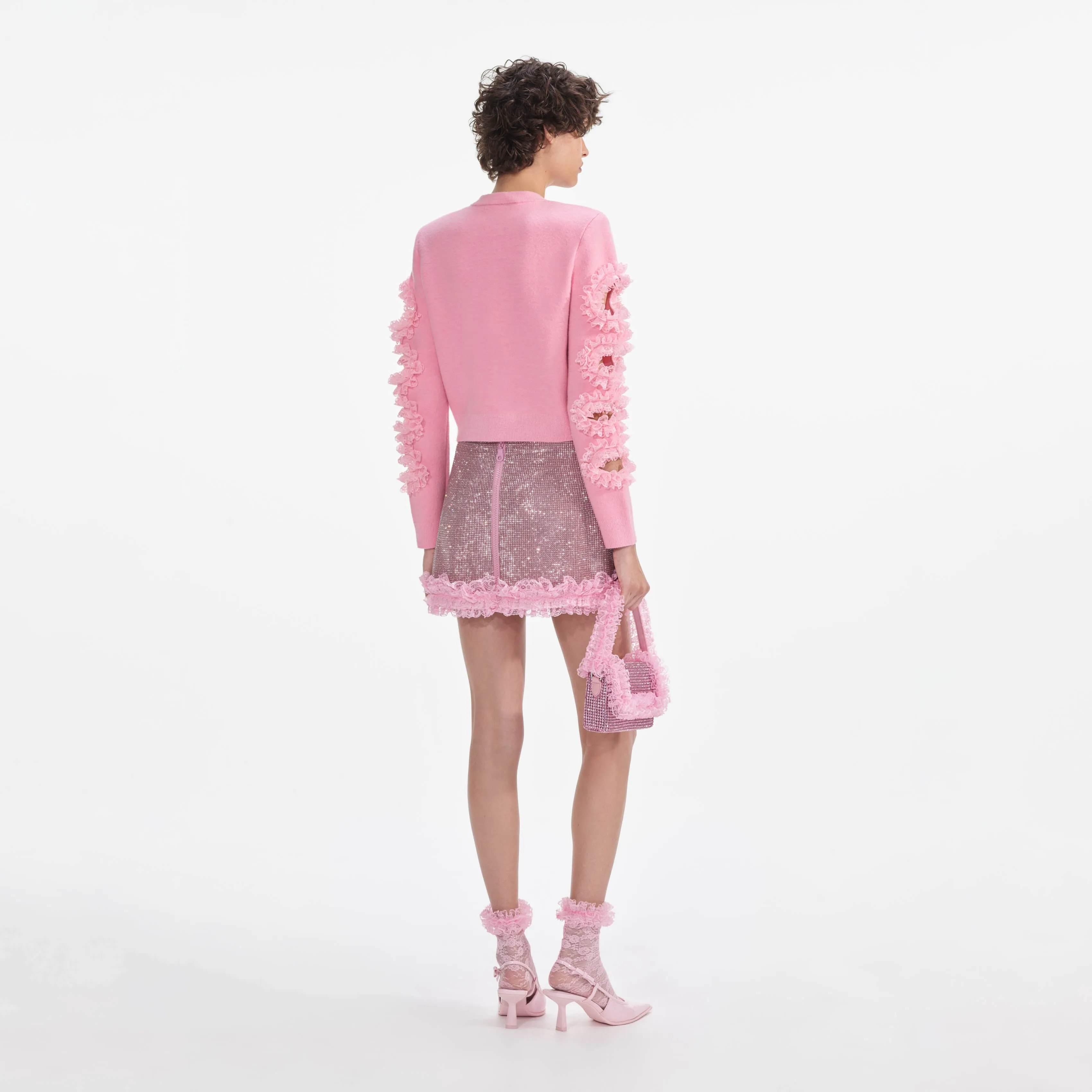 Pink Cut Out Lace Detail Cardigan Self Portrait