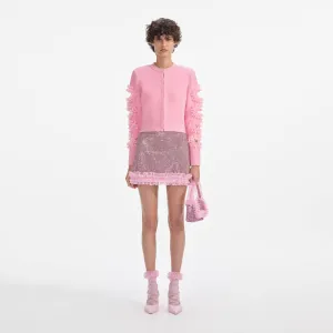 Pink Cut Out Lace Detail Cardigan Self Portrait
