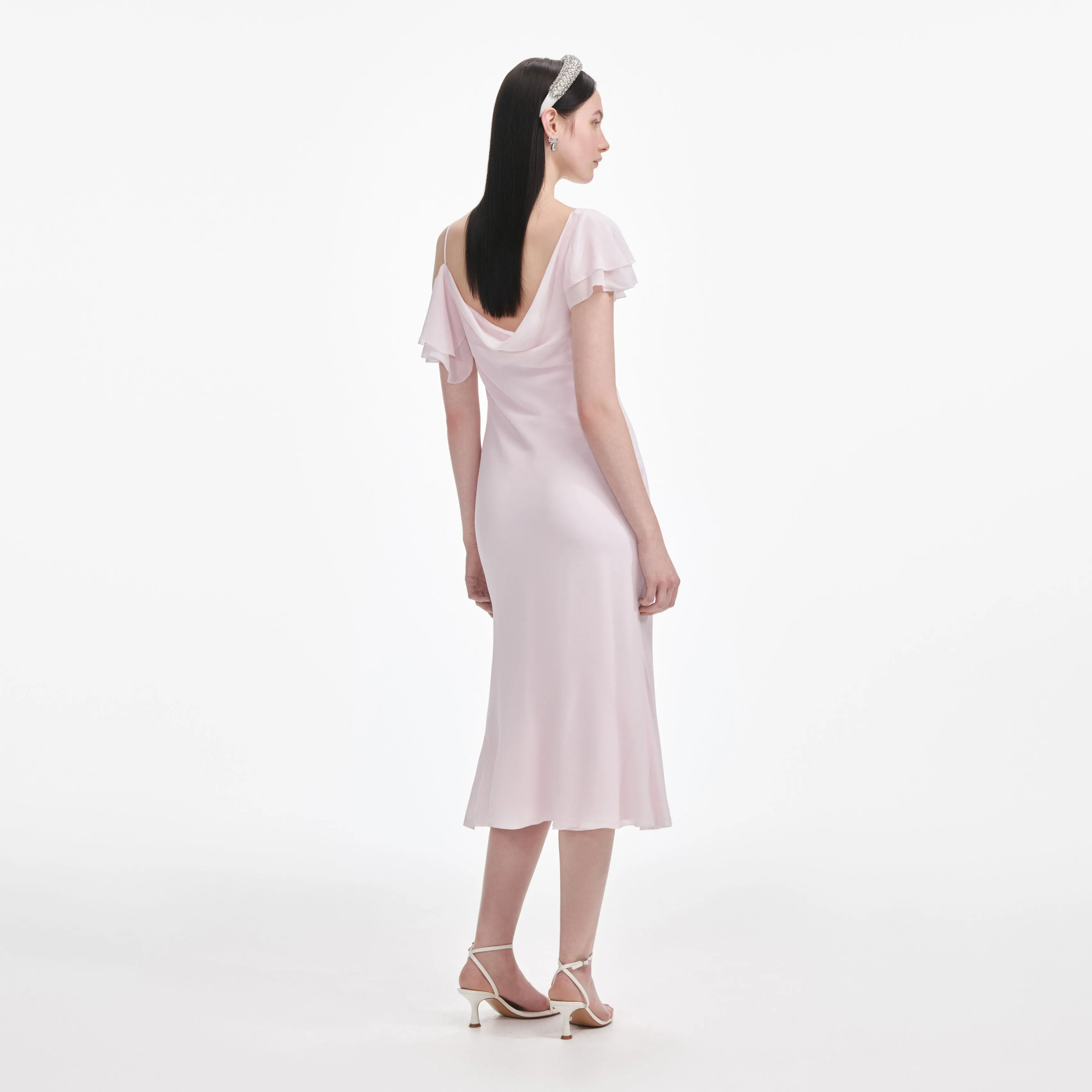 Pink Georgette Frill Midi Dress Self Portrait
