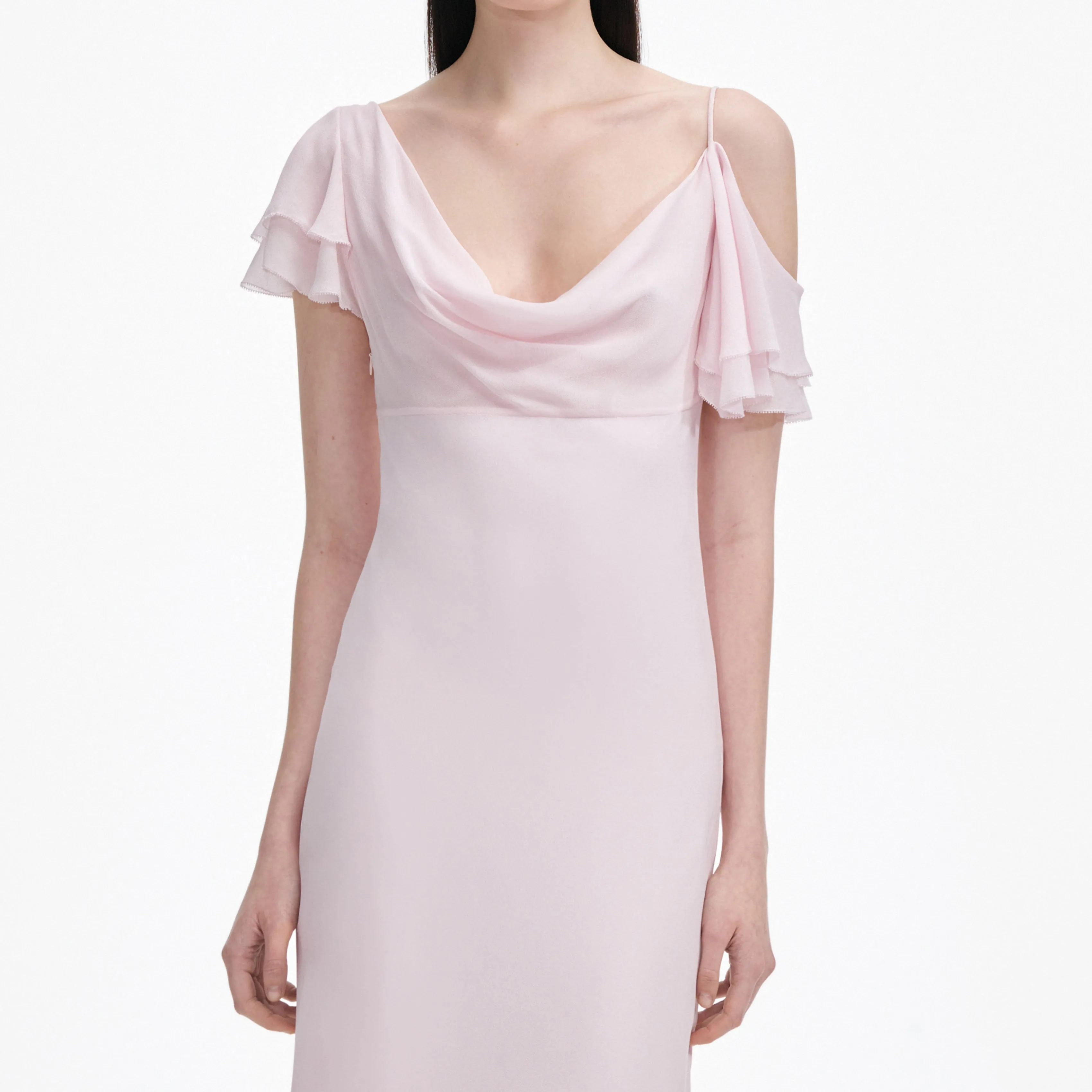 Pink Georgette Frill Midi Dress Self Portrait