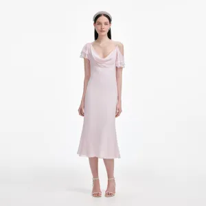Pink Georgette Frill Midi Dress Self Portrait