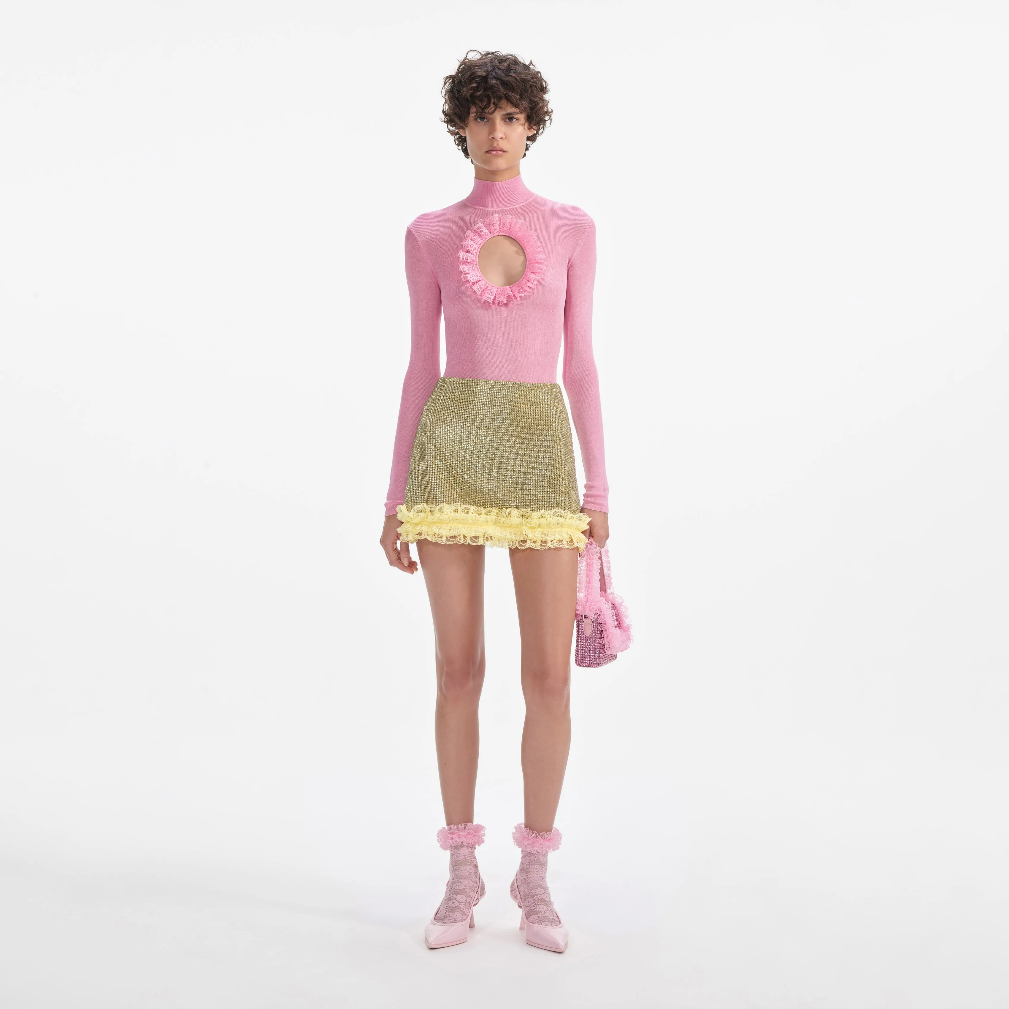 Pink Knit Cut Out Bodysuit Self Portrait