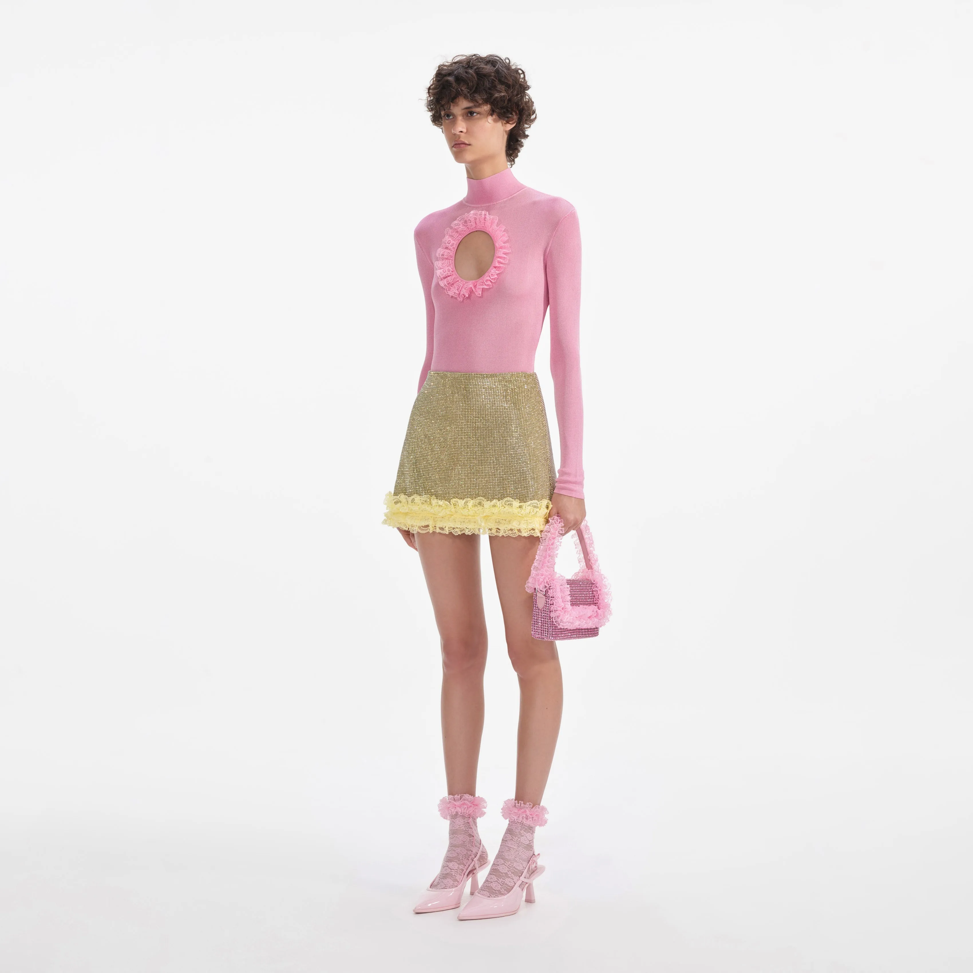 Pink Knit Cut Out Bodysuit Self Portrait