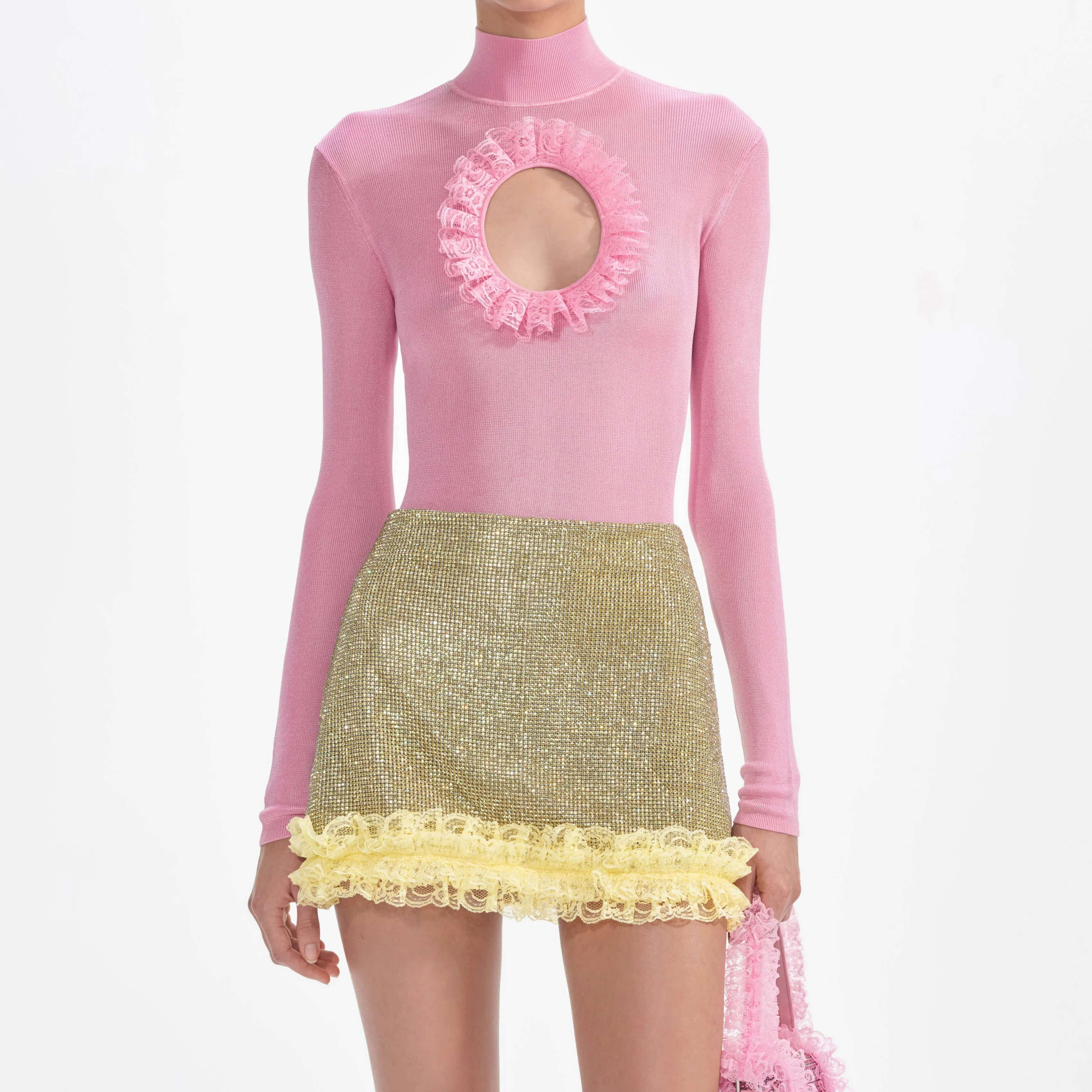 Pink Knit Cut Out Bodysuit Self Portrait