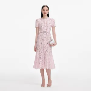 Pink Lace Bow Trim Midi Dress Self Portrait