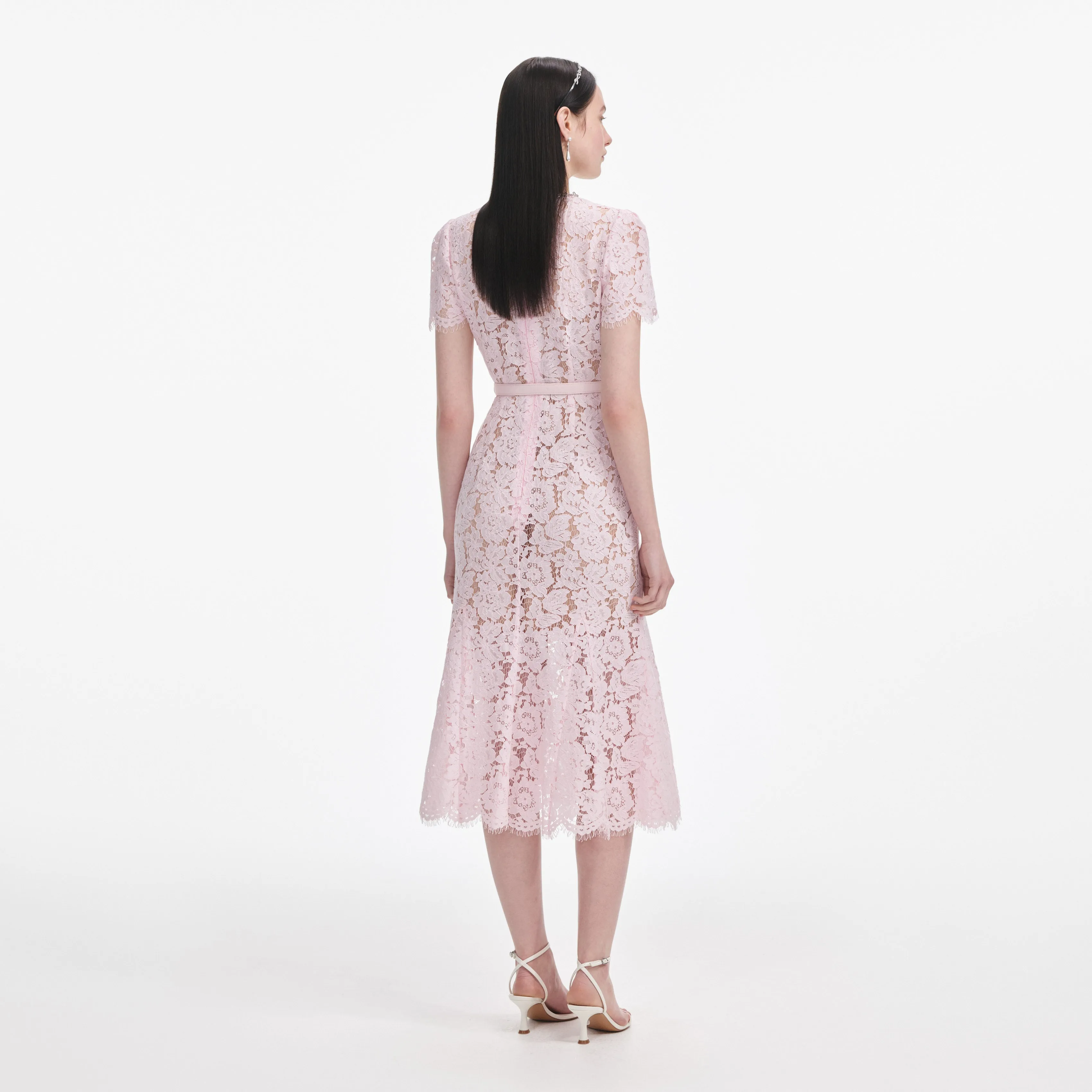 Pink Lace Bow Trim Midi Dress Self Portrait