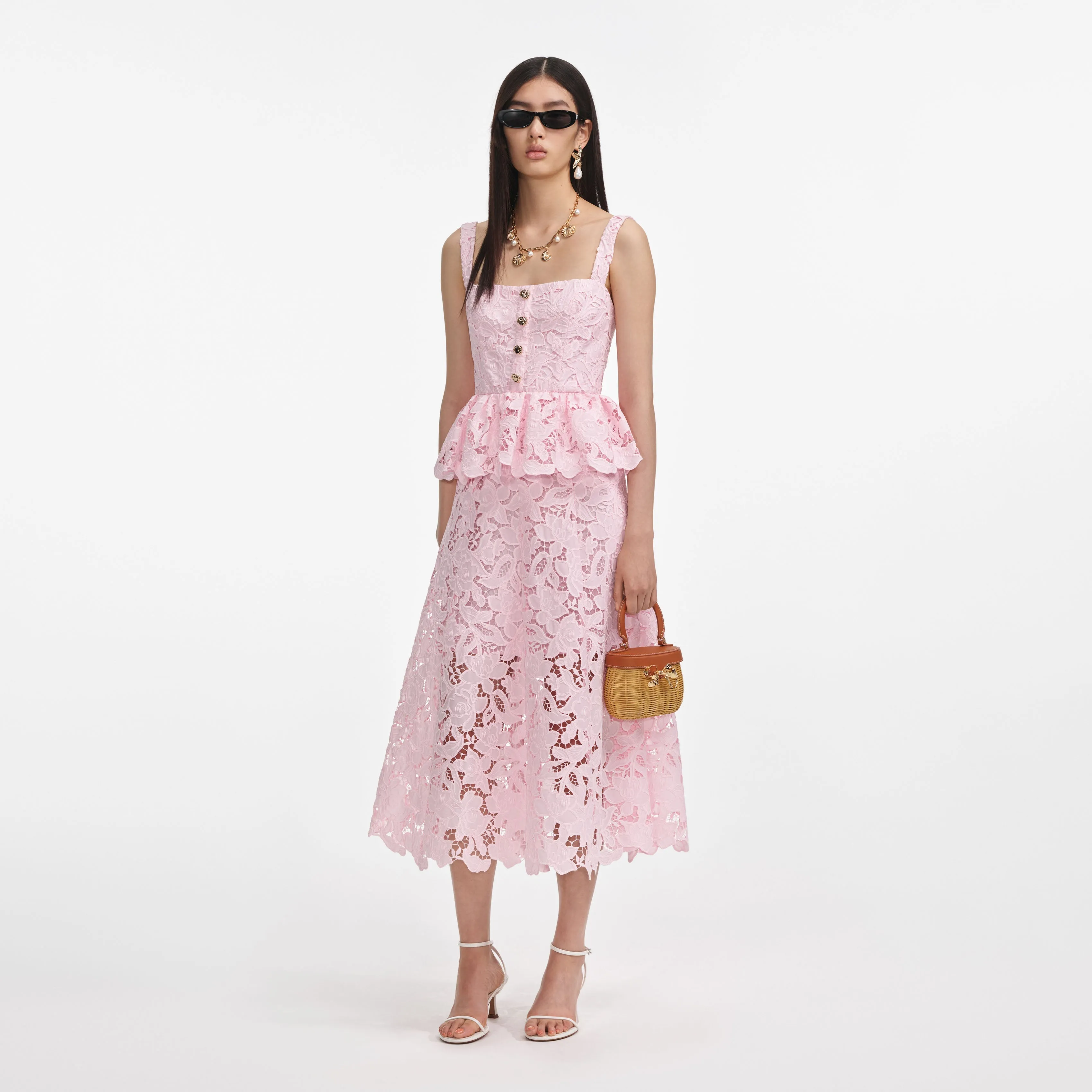 Pink Lace Peplum Midi Dress Self Portrait