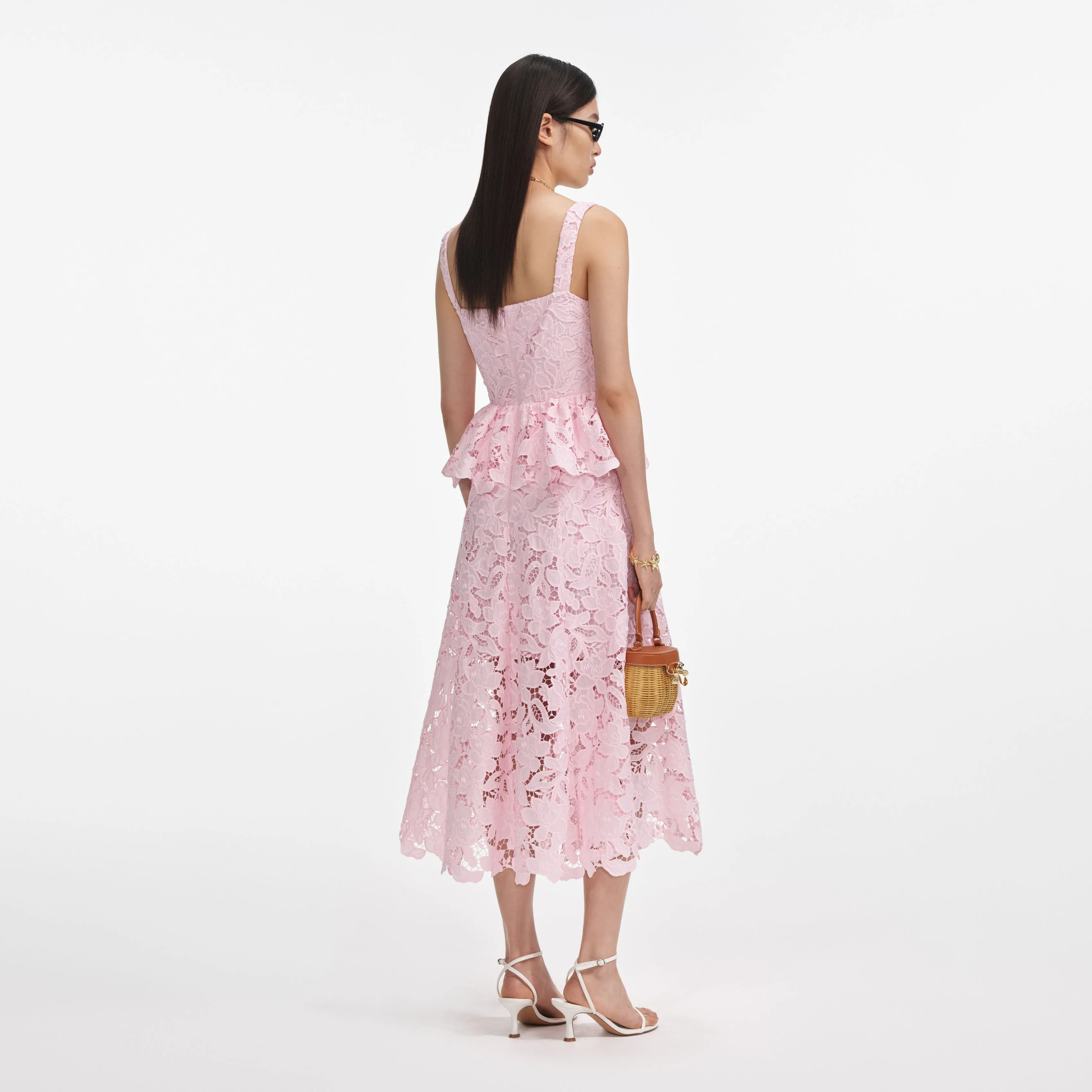 Pink Lace Peplum Midi Dress Self Portrait
