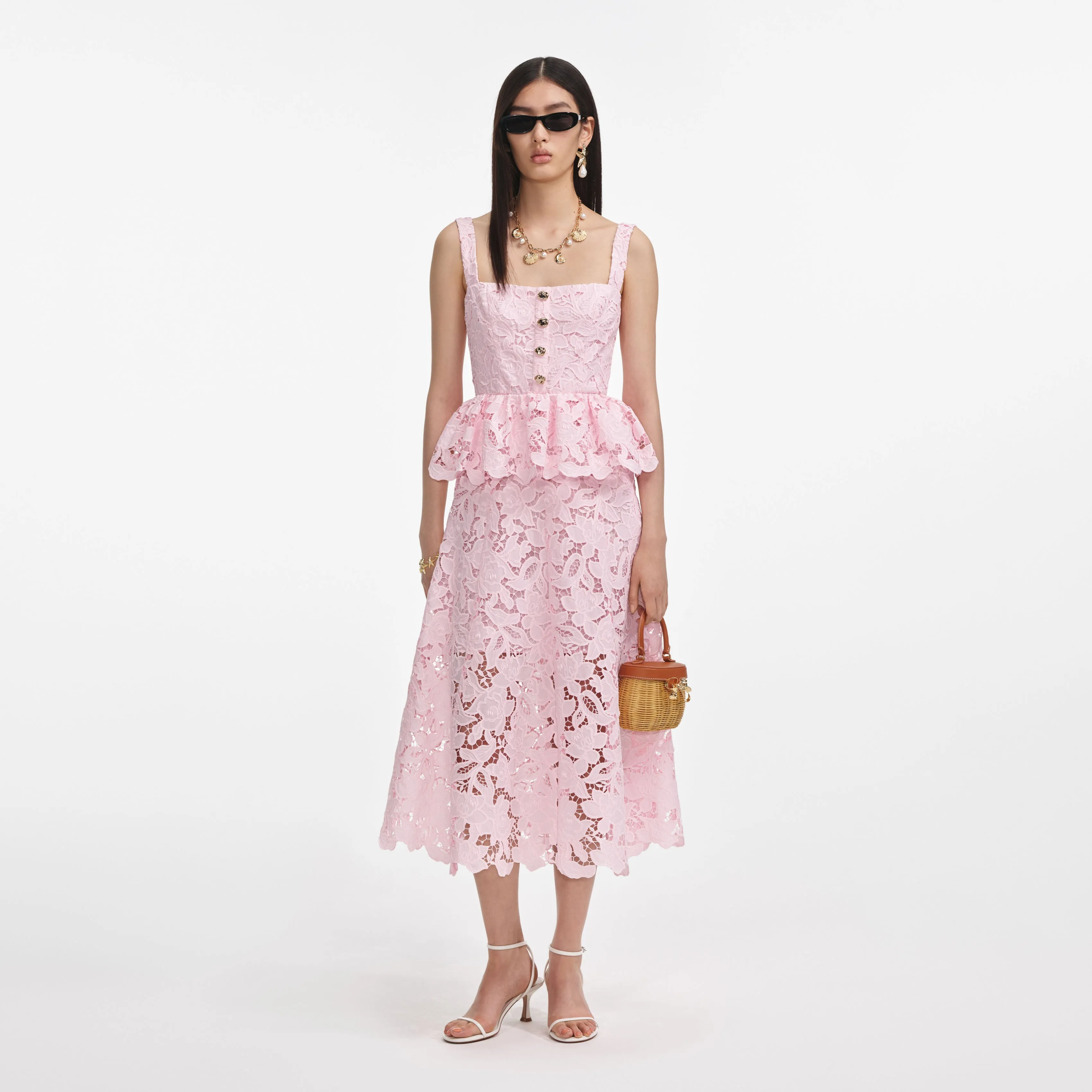 Pink Lace Peplum Midi Dress Self Portrait