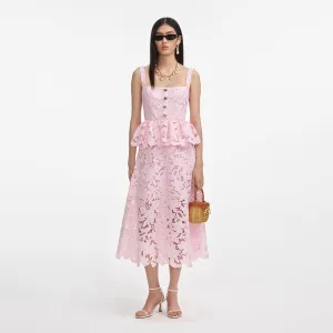 Pink Lace Peplum Midi Dress Self Portrait
