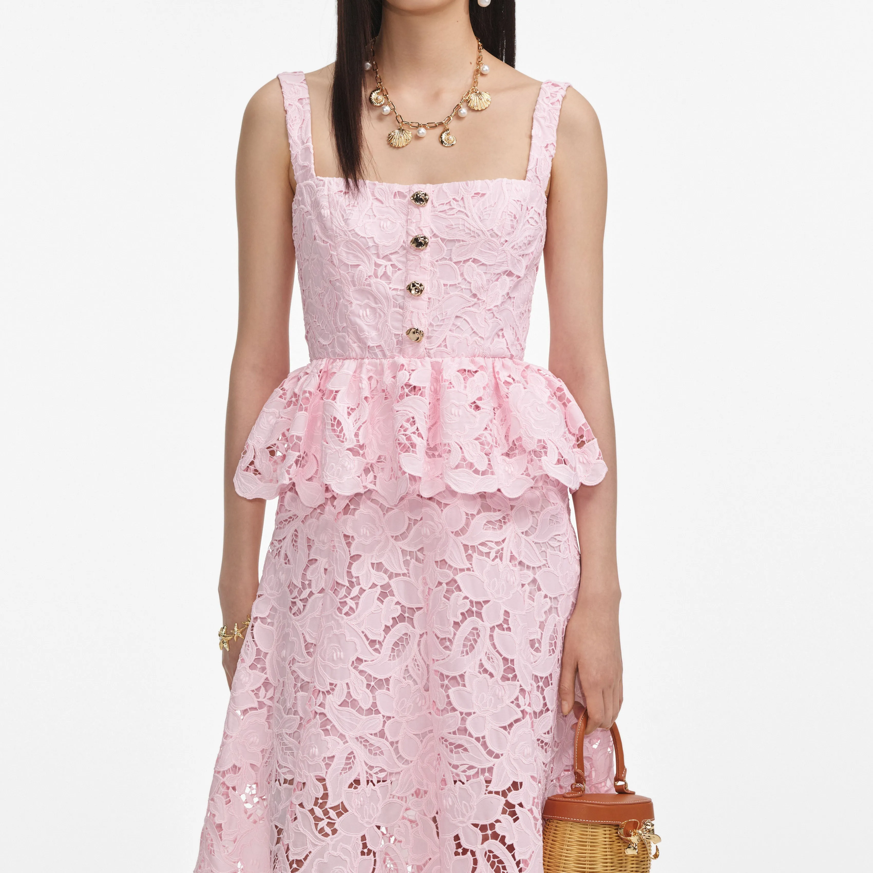 Pink Lace Peplum Midi Dress Self Portrait