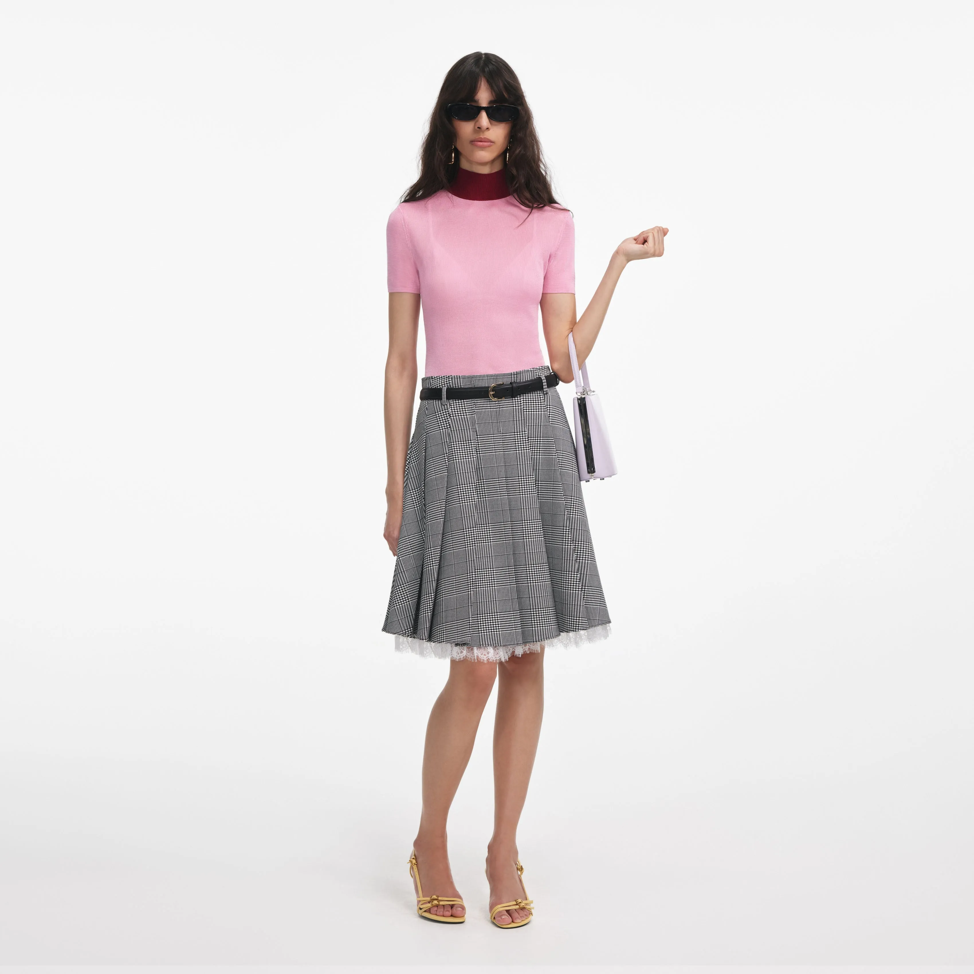 Pink Viscose Knit Short Sleeve Top Self Portrait