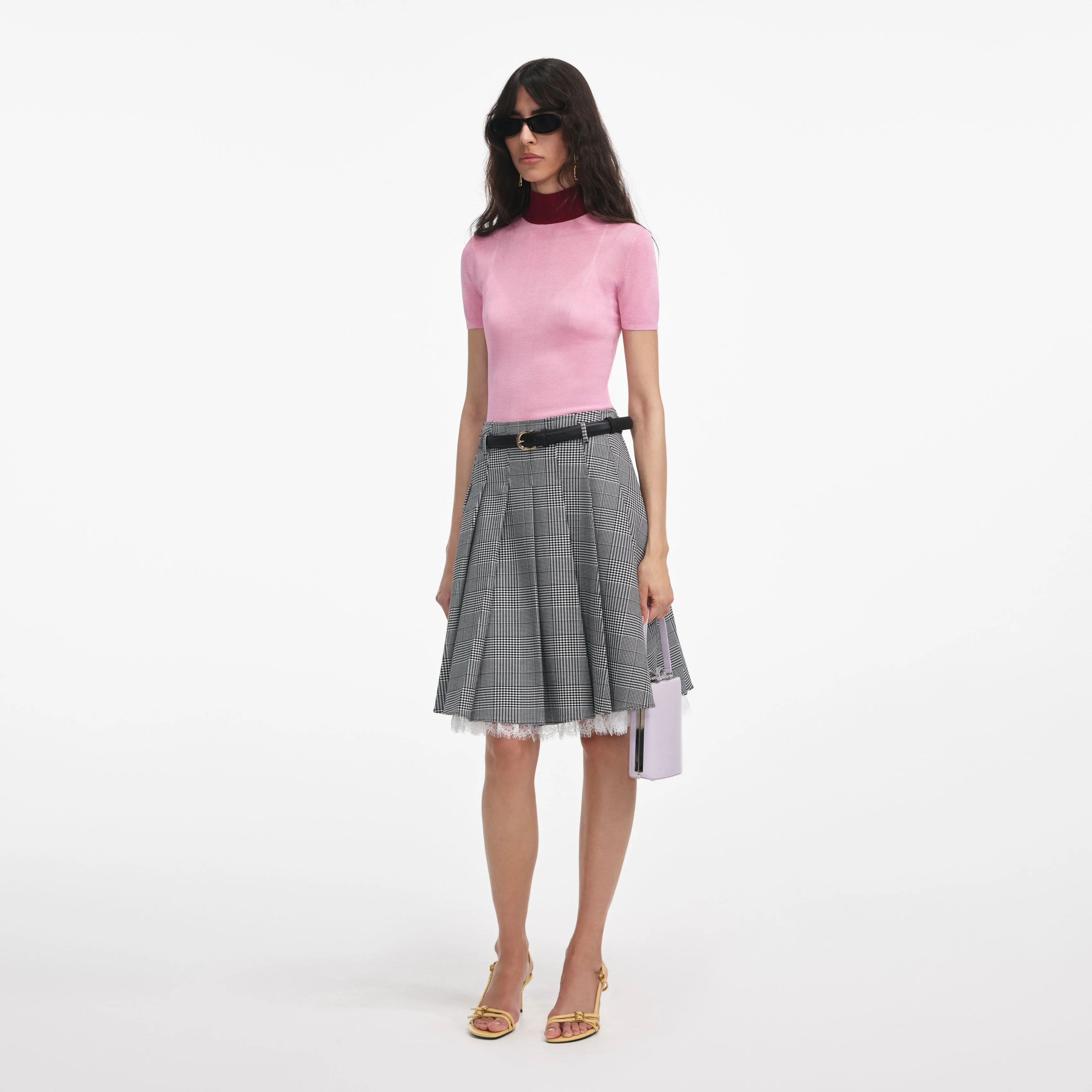 Pink Viscose Knit Short Sleeve Top Self Portrait