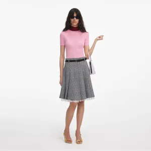 Pink Viscose Knit Short Sleeve Top Self Portrait
