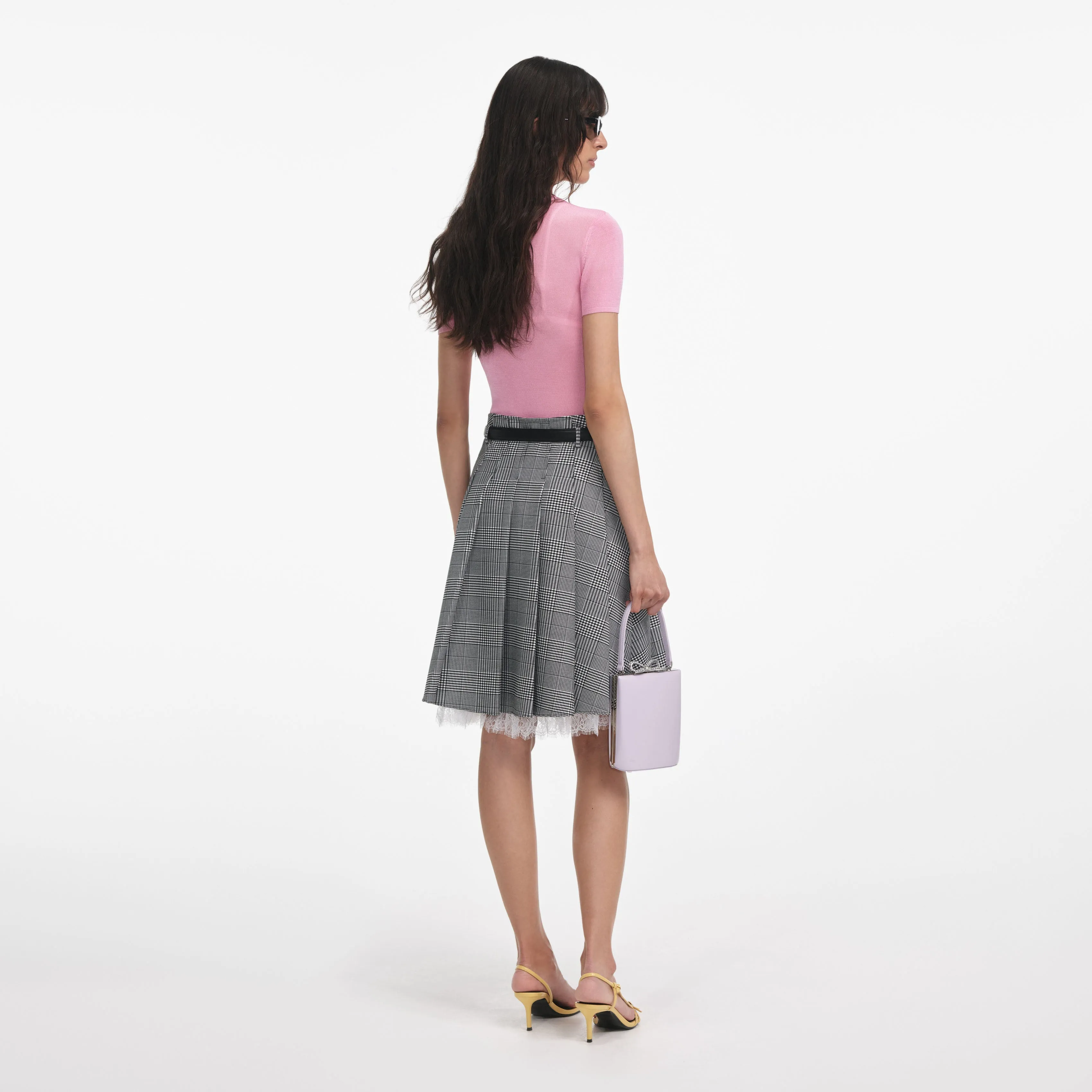 Pink Viscose Knit Short Sleeve Top Self Portrait