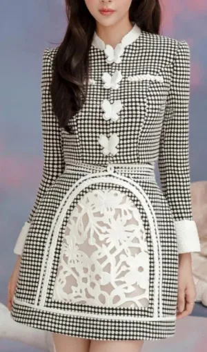 PLAID ROUND NECK LONG SLEEVE BOWKNOT TWO-PIECE SETS Gloria Lanvin