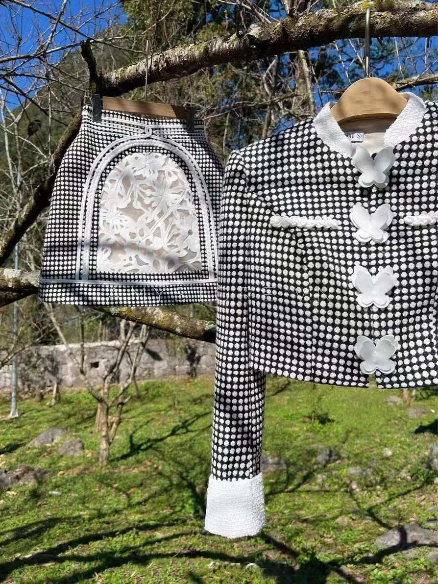 PLAID ROUND NECK LONG SLEEVE BOWKNOT TWO-PIECE SETS Gloria Lanvin